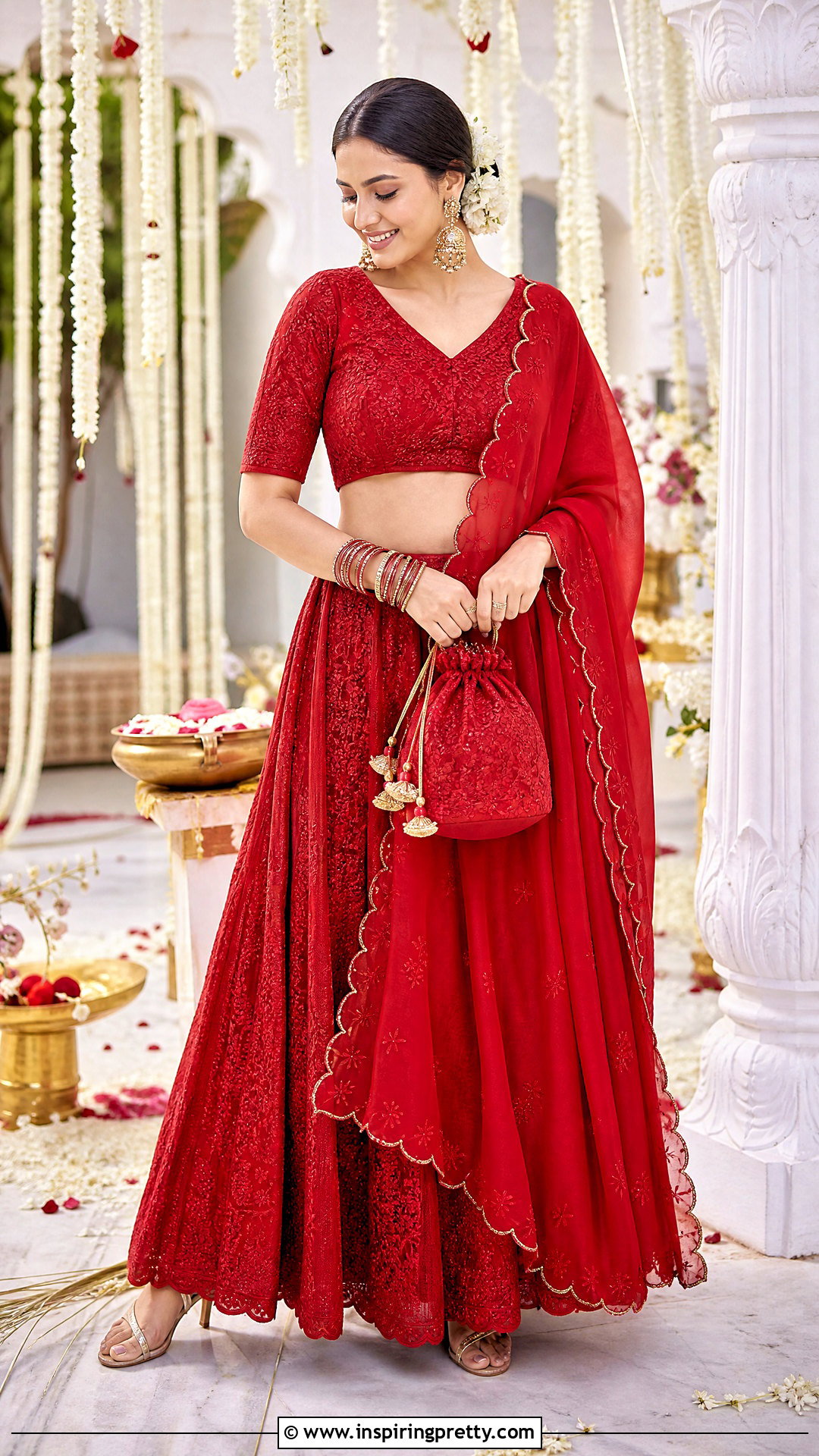 Red Chikankari Crop Top Lehenga Outfit - 25 chikankari crop top lehenga outfits