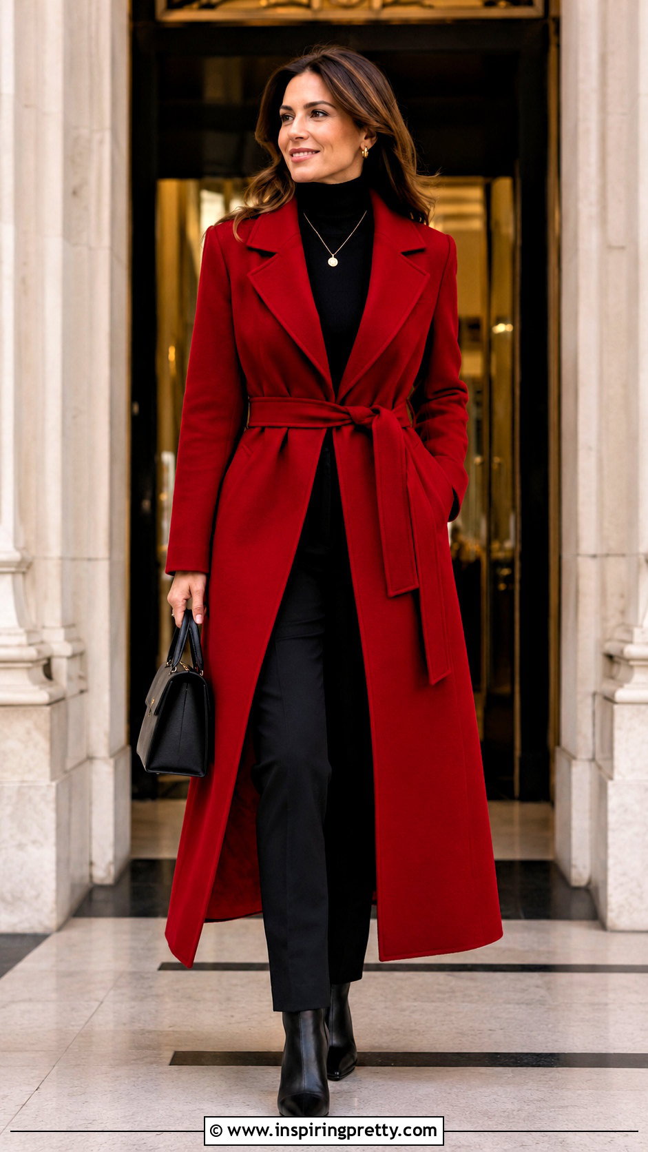 Red Coat With All Black Evening Outfit - 50 top rojo outfits noche ideas