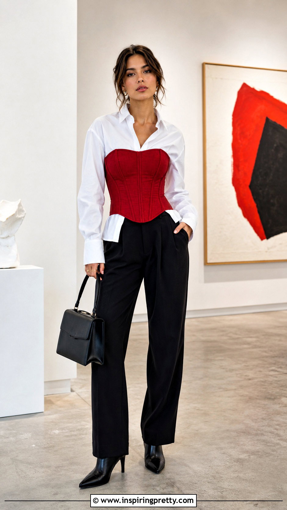 Red Corset Top Over A White Button Down Shirt - 25 Red Corset Top Shein outfit ideas