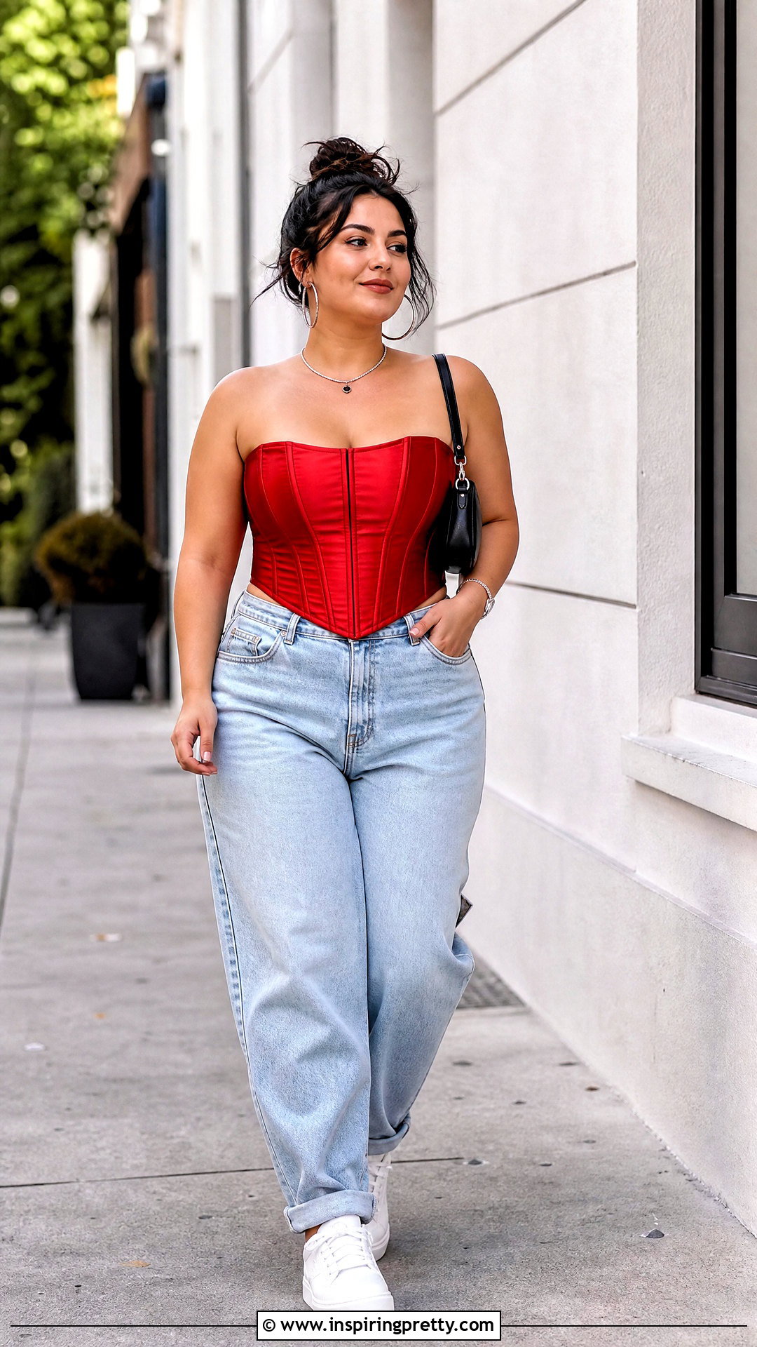 Red Corset Top With Baggy Jeans And Sneakers - What To Wear With A Red Corset Top (25 Ways)