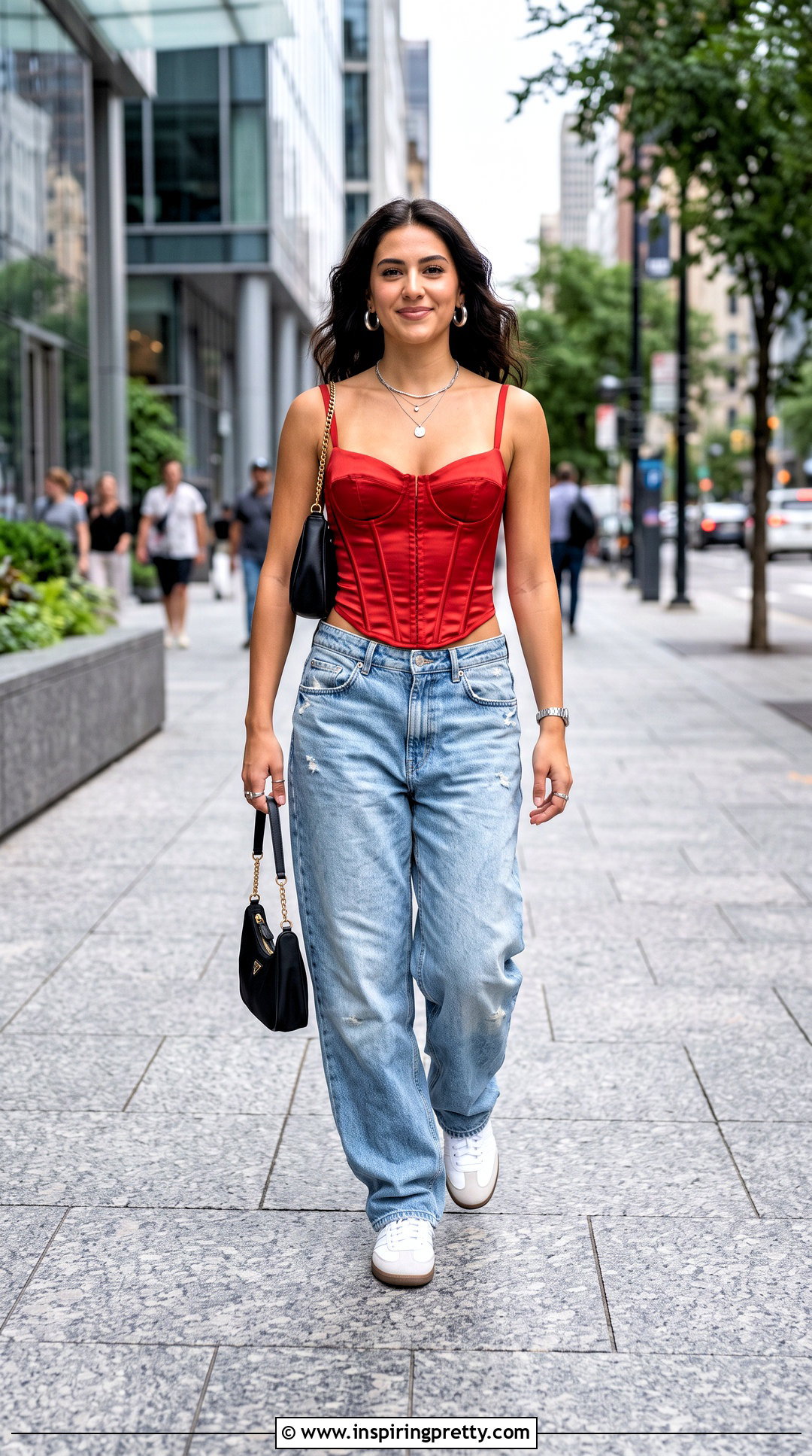Red Corset Top With Baggy Jeans - 50 red corset top outfit ideas