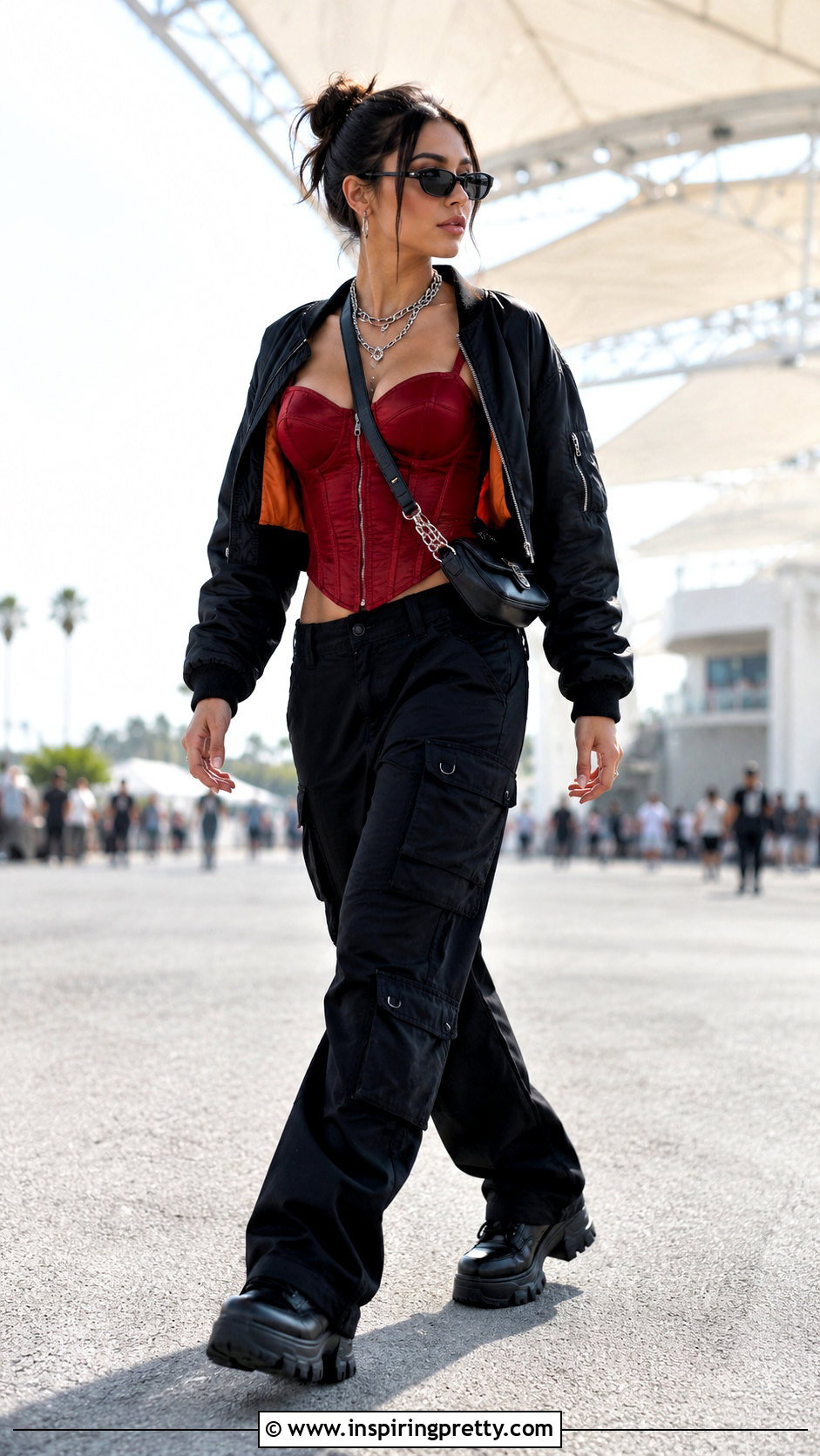 Red Corset Top With Black Cargo Pants - 25 Red Corset Top Shein outfit ideas