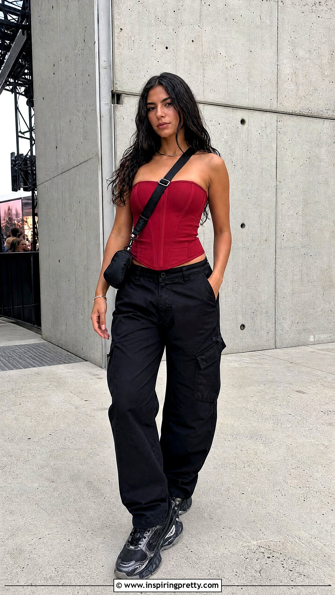 Red Corset Top With Black Cargo Pants - 50 red corset top outfit ideas