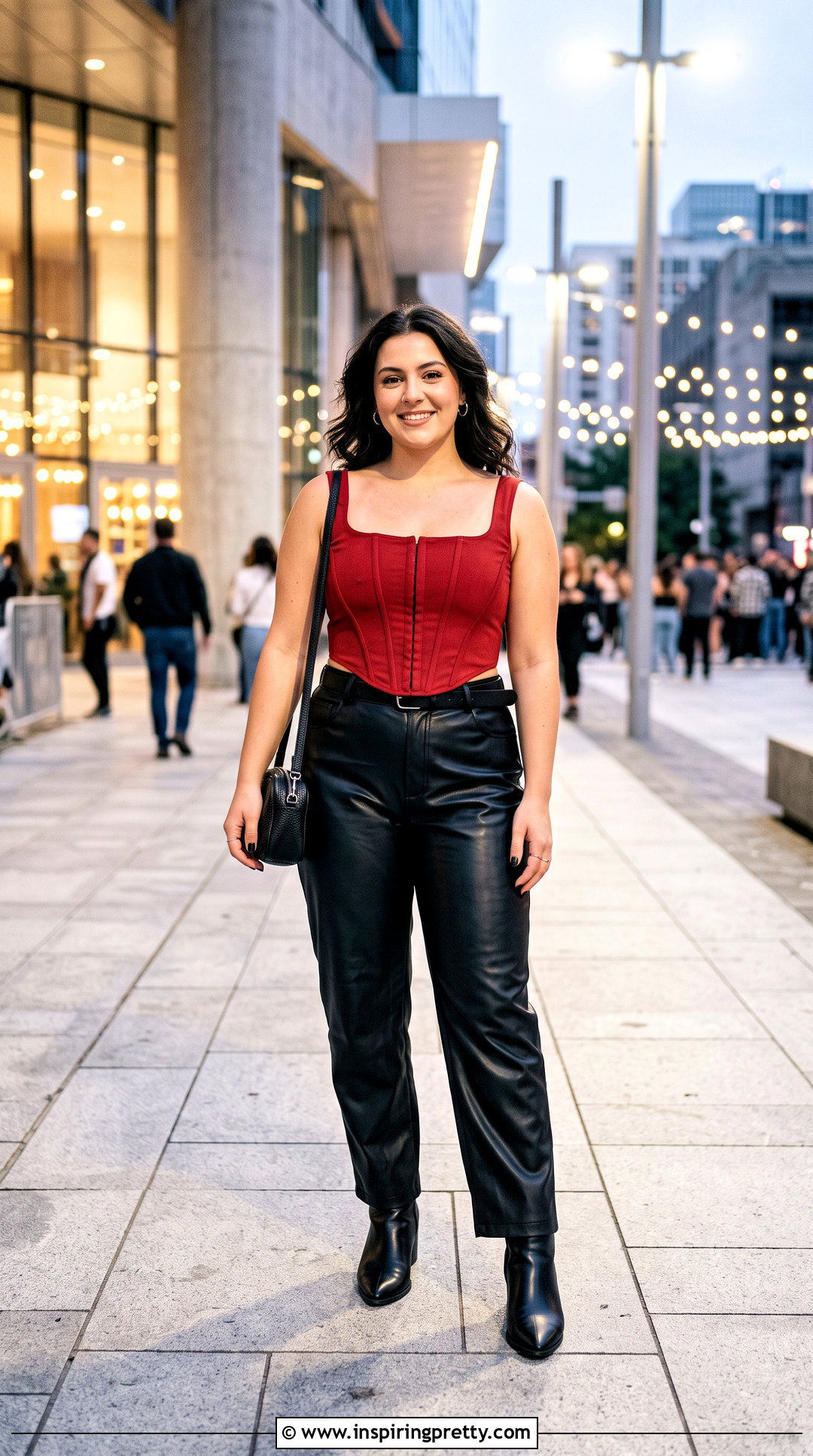 Red Corset Top With Black Leather Pants And Ankle Boots - What To Wear With A Red Corset Top (25 Ways)