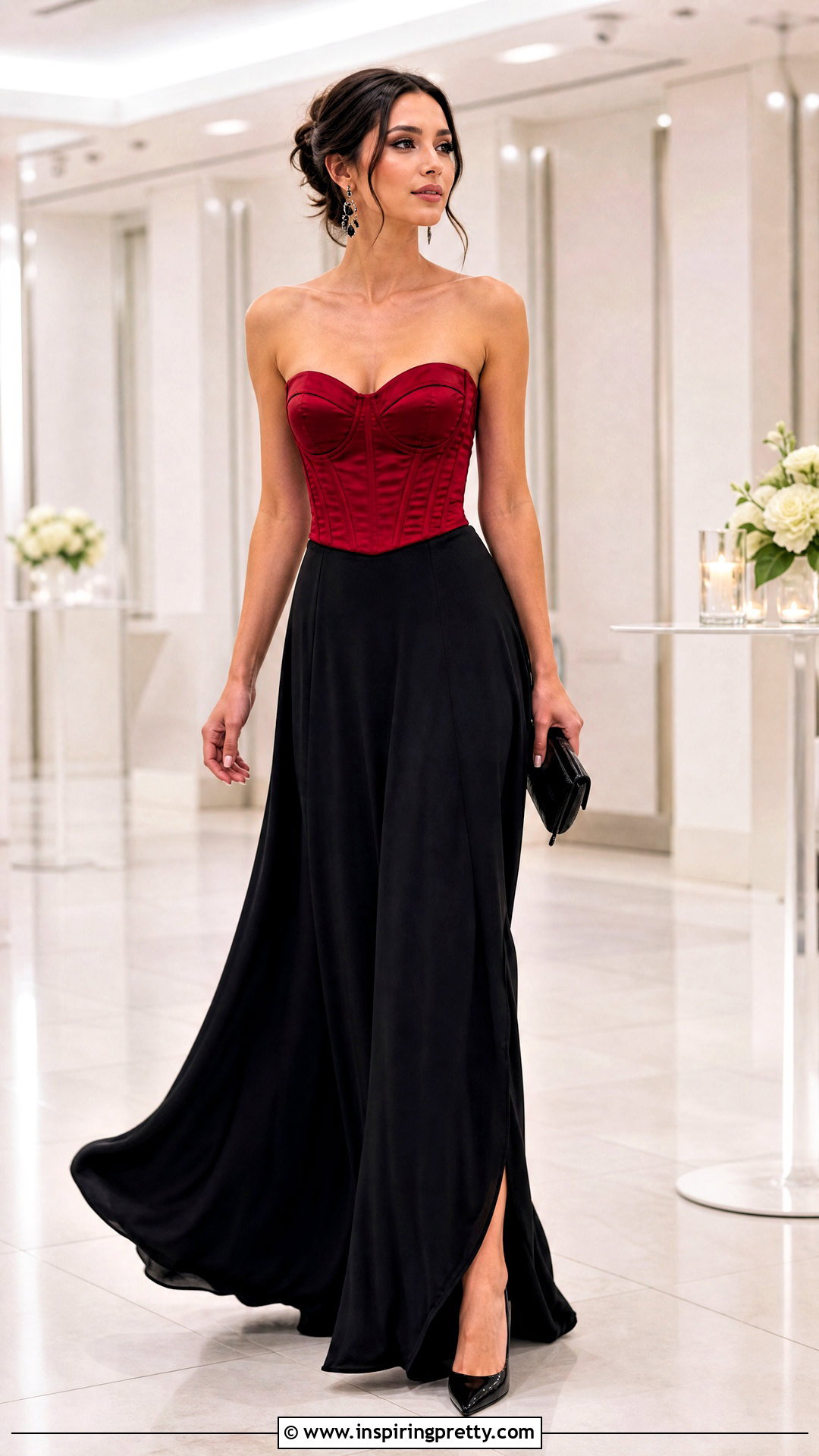 Red Corset Top With Black Maxi Skirt - 50 red corset top outfit ideas