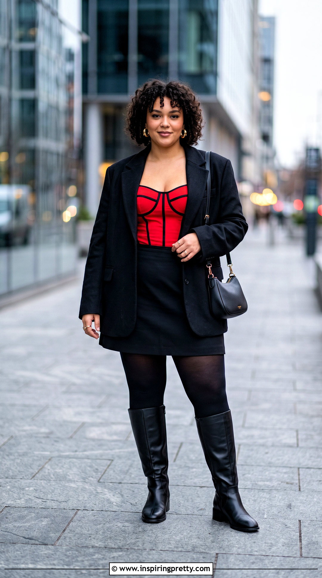 Red Corset Top With Black Mini Skirt And Knee High Boots - What To Wear With A Red Corset Top (25 Ways)