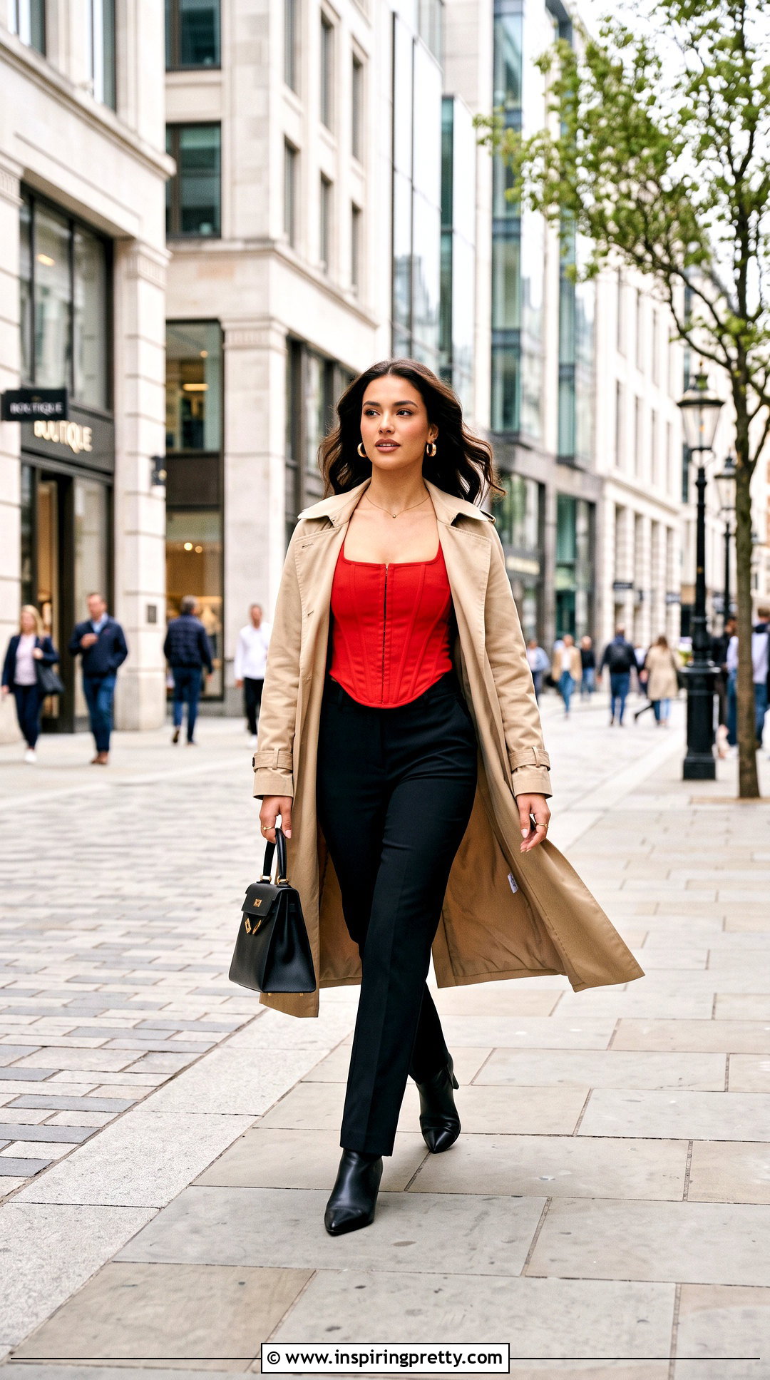 Red Corset Top With Long Trench Coat - 50 red corset top outfit ideas