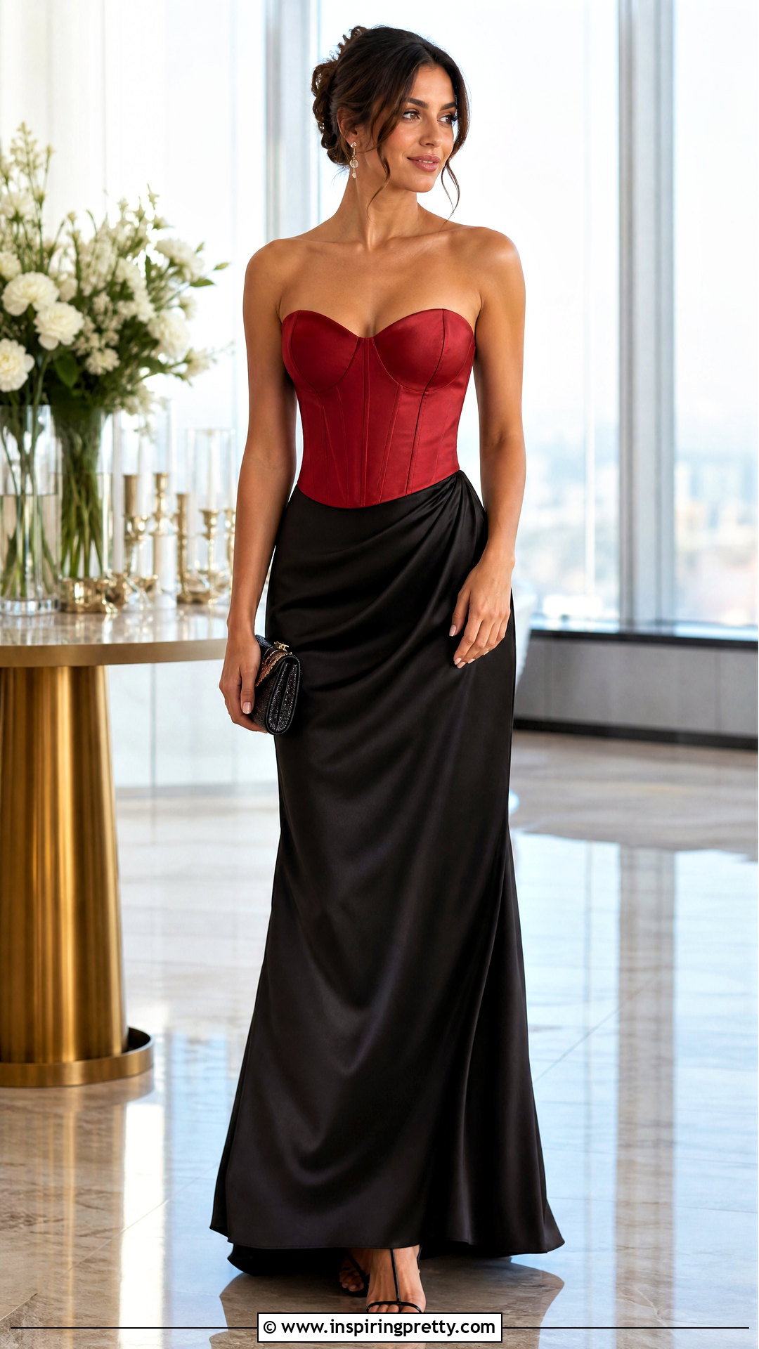 Red Corset Top With Satin Maxi Skirt And Heels - What To Wear With A Red Corset Top (25 Ways)