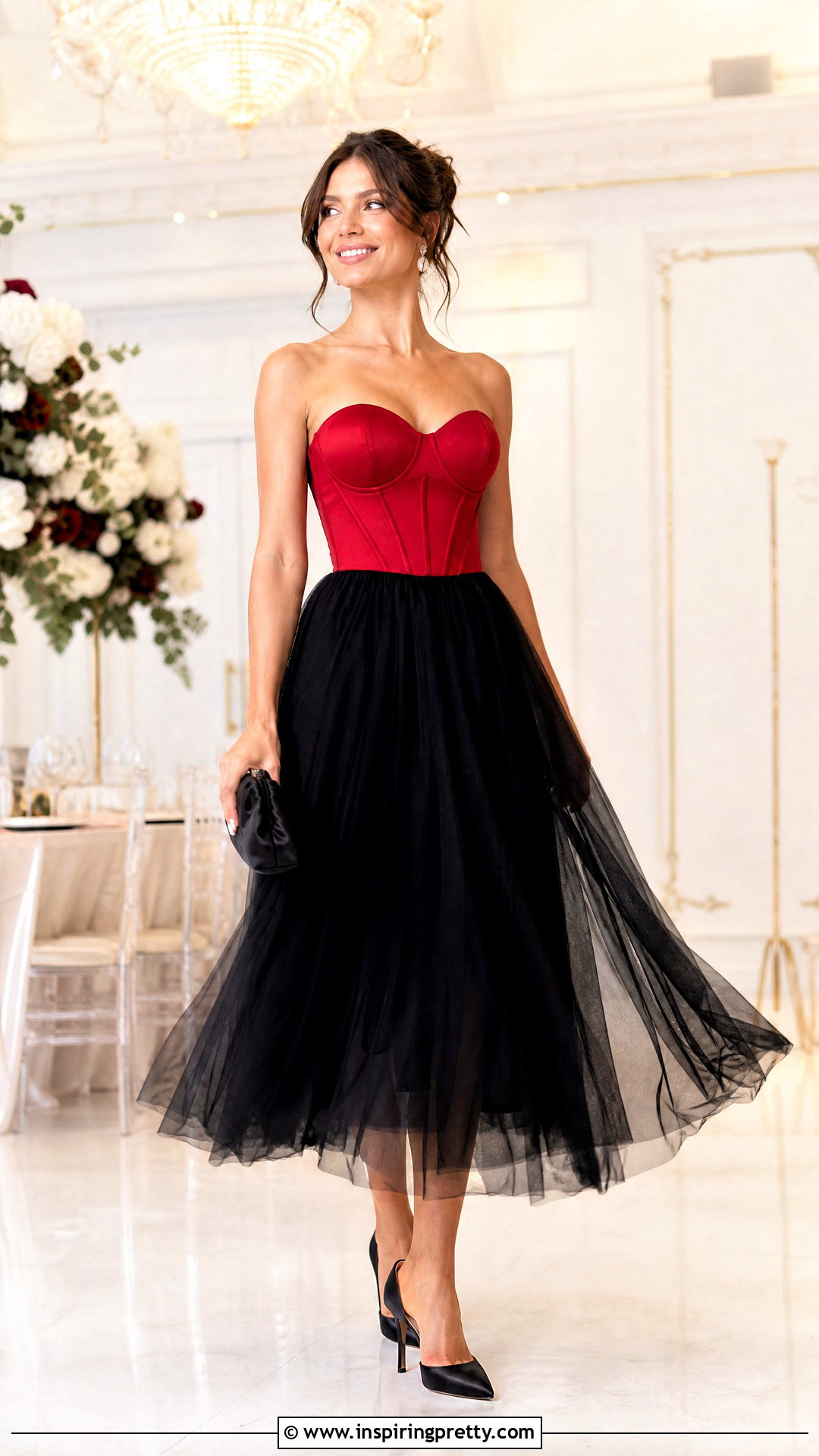 Red Corset Top With Tulle Midi Skirt - 50 red corset top outfit ideas