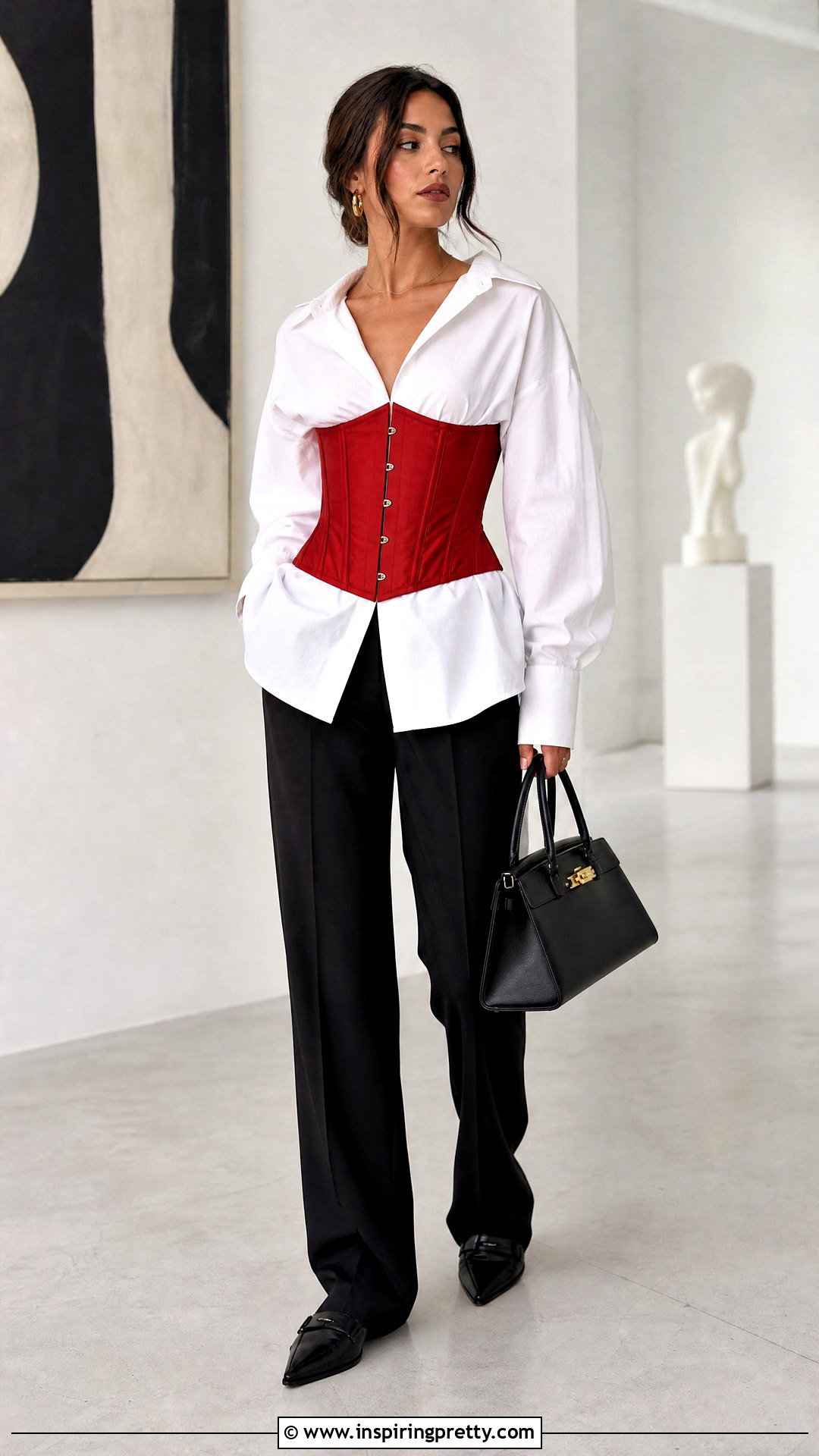 Red Corset Top With White Button Down Shirt - 50 red corset top outfit ideas