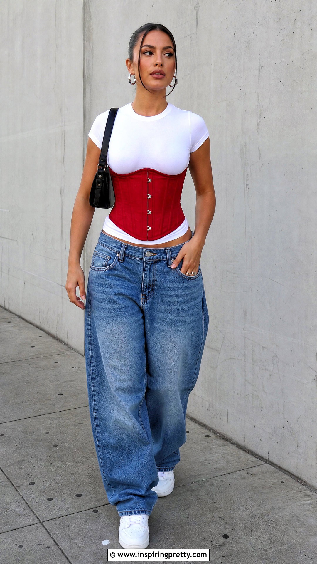 Red Corset Top With White T Shirt Layer - 50 red corset top outfit ideas