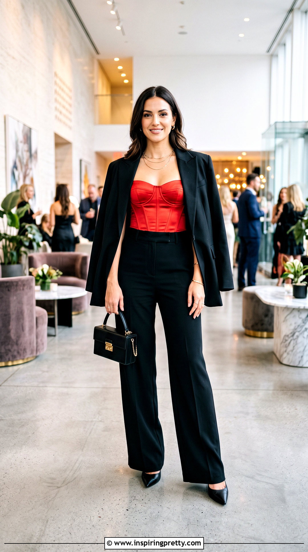 Red Corset Top With Wide Leg Trousers And Pumps - What To Wear With A Red Corset Top (25 Ways)