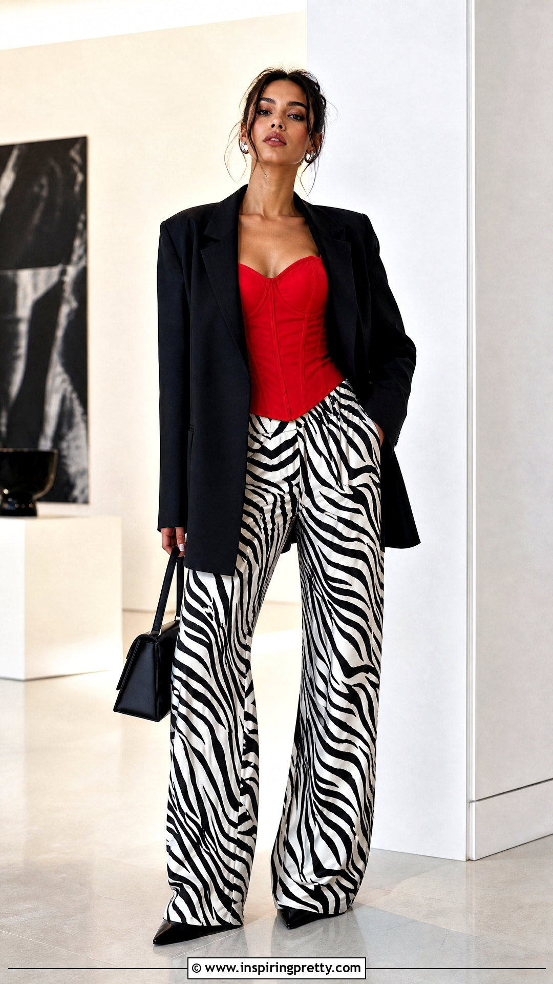 Red Corset Top With Zebra Print Pants - 50 red corset top outfit ideas