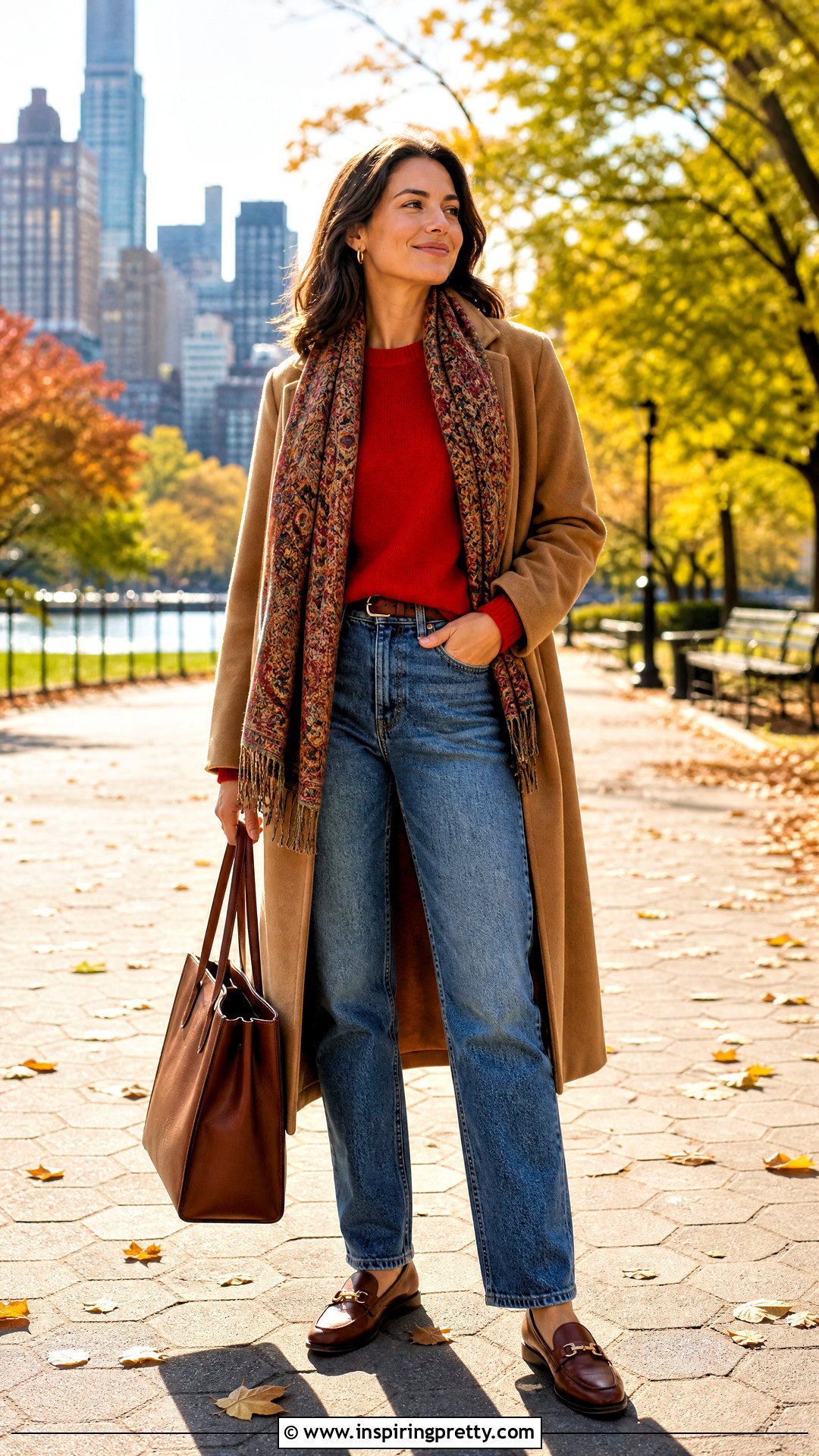 Red Crewneck Sweater With Straight Leg Jeans - 50 red top and jeans