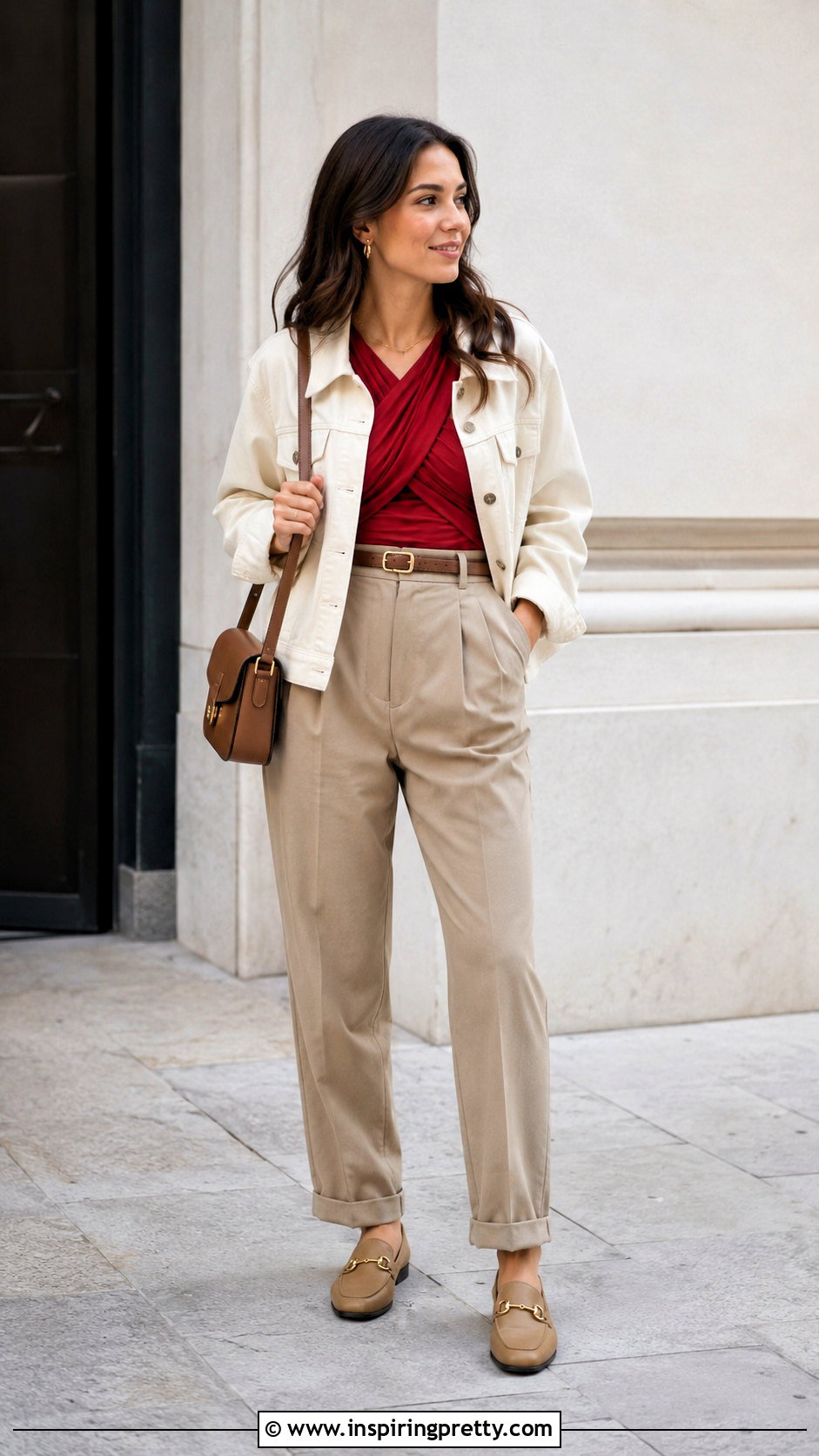 Red Criss Cross Top With Khaki Pants - 25 Red Criss Cross Top outfit ideas