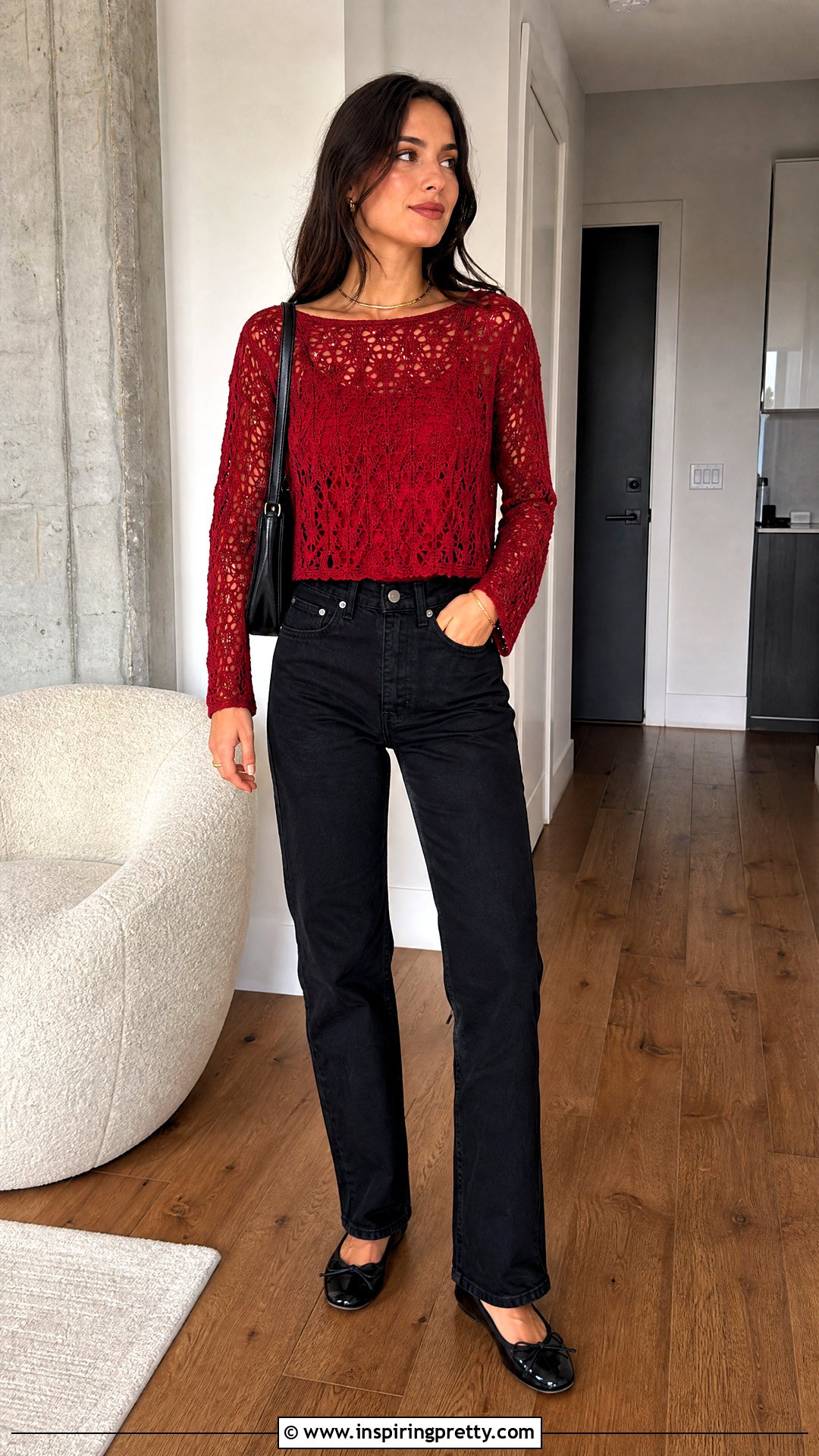 Red Crochet Top And Black Jeans Outfit - 20 crochet top on wooden floor outfit ideas