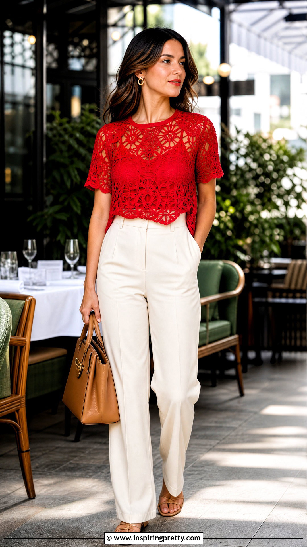 Red Crochet Top And Neutral Pants Outfit - 50 top uncinetto outfit ideas