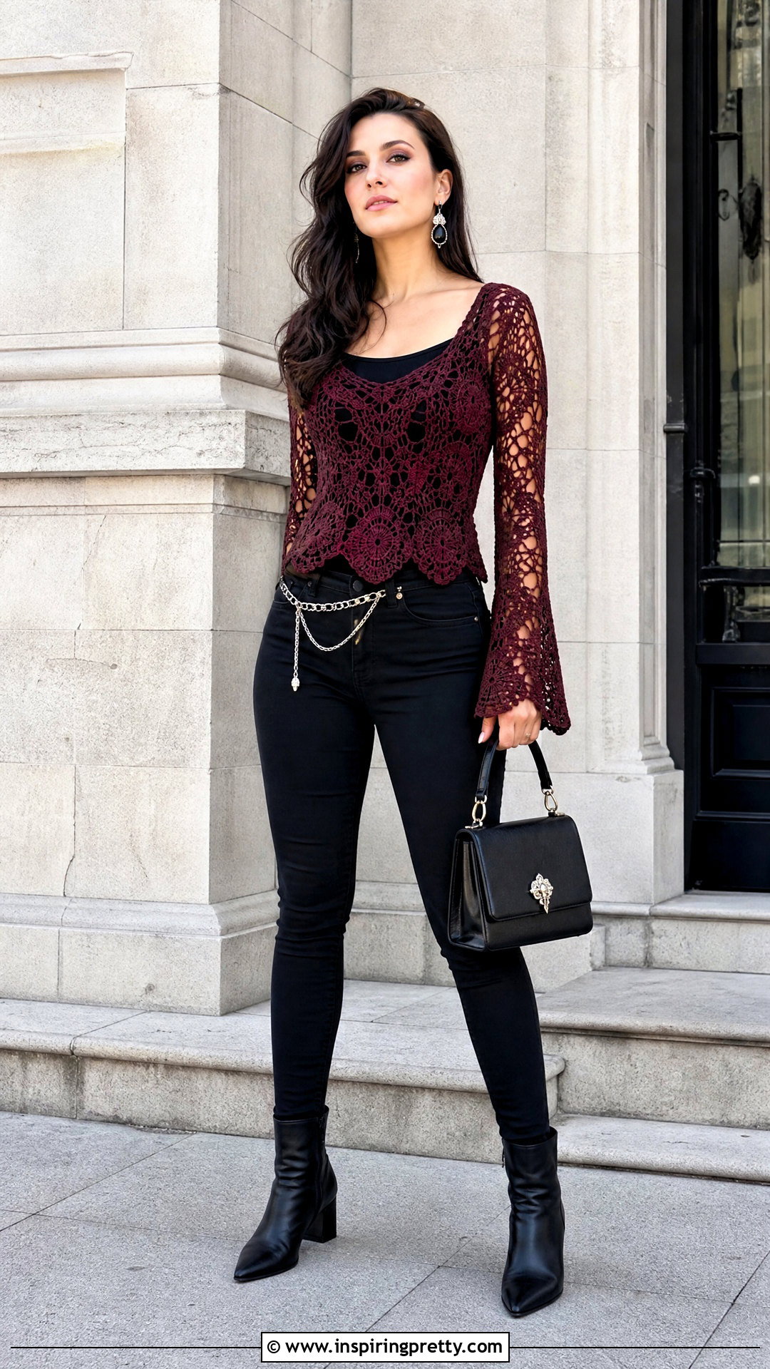 Red Crochet Top With Black Jeans - 50 goth crochet top outfit ideas