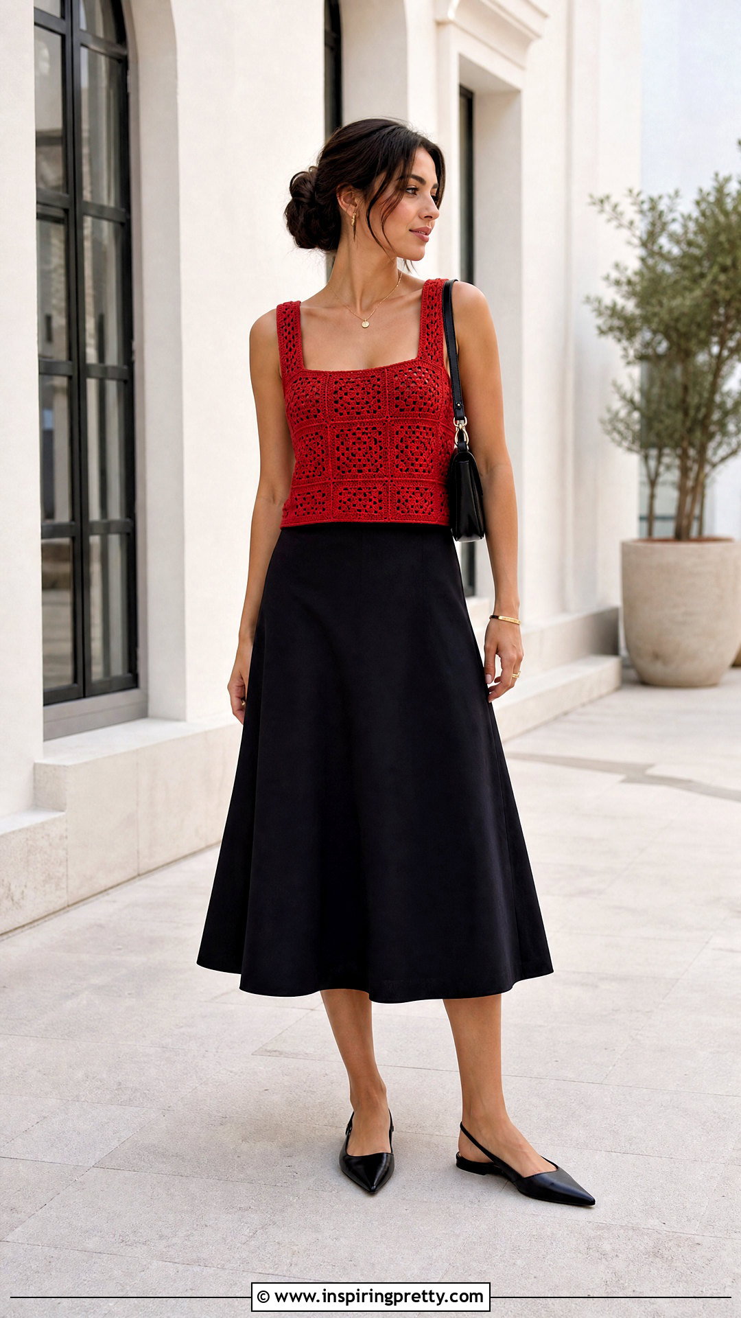 Red Crochet Top With Black Midi Skirt - 50 top de croche passo a passo ideas