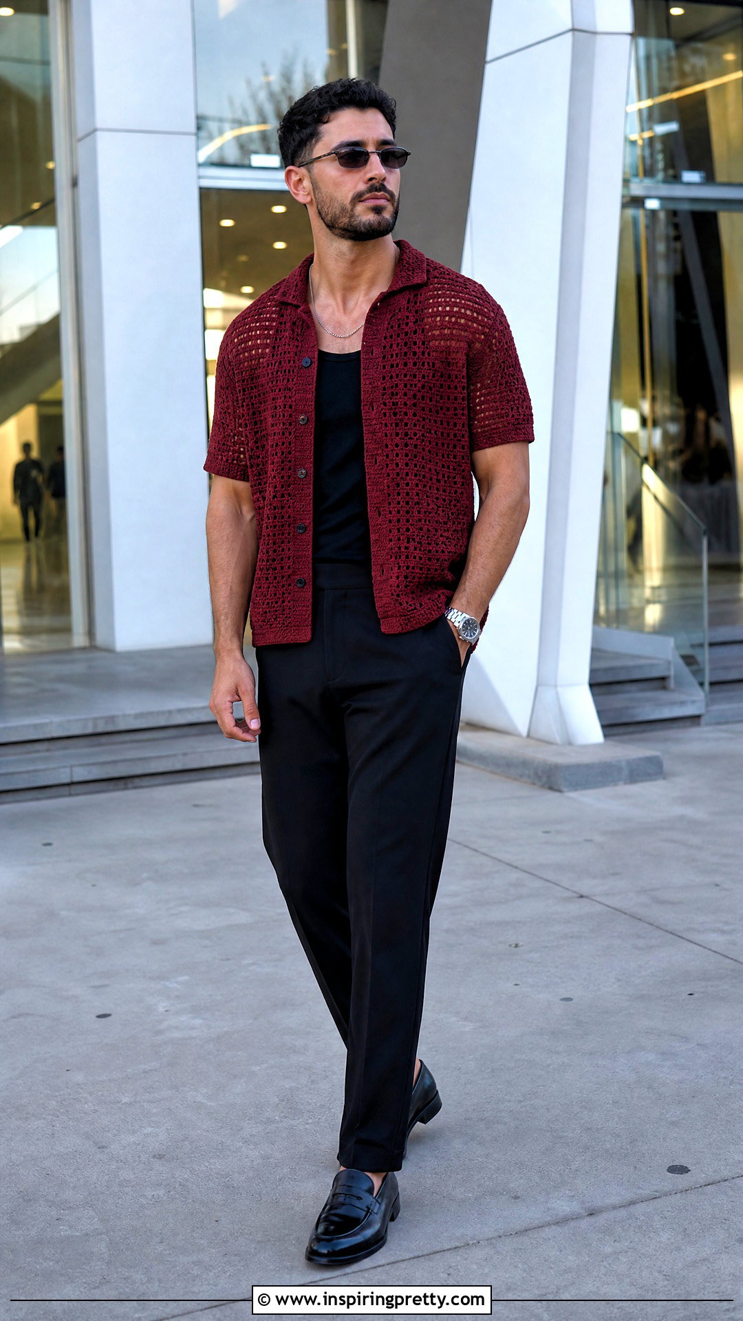 Red Crochet Top With Black Pants - 50 crochet top for men outfit ideas