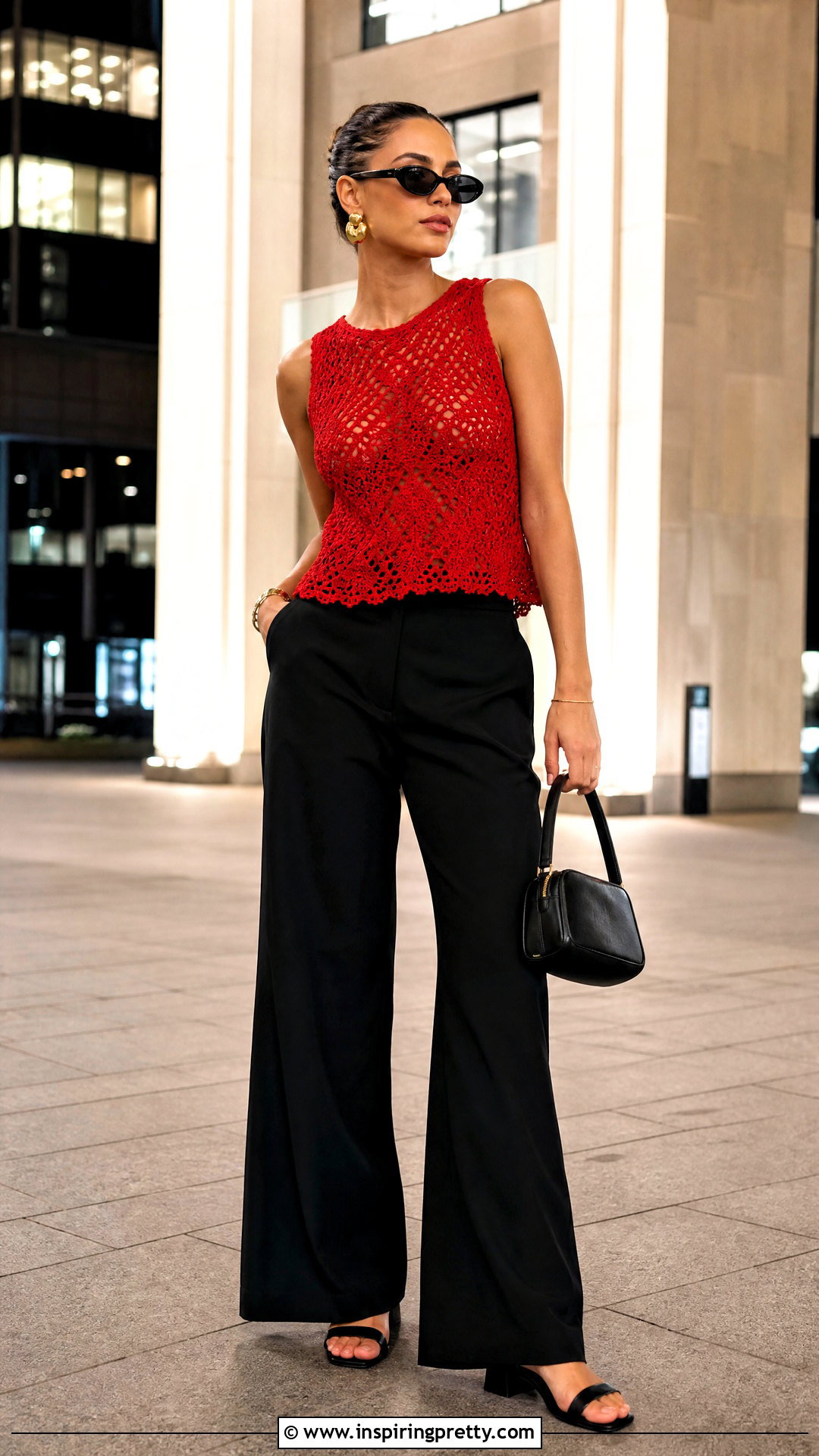 Red Crochet Top With Black Trousers - 50 tops de crochê verão ideas