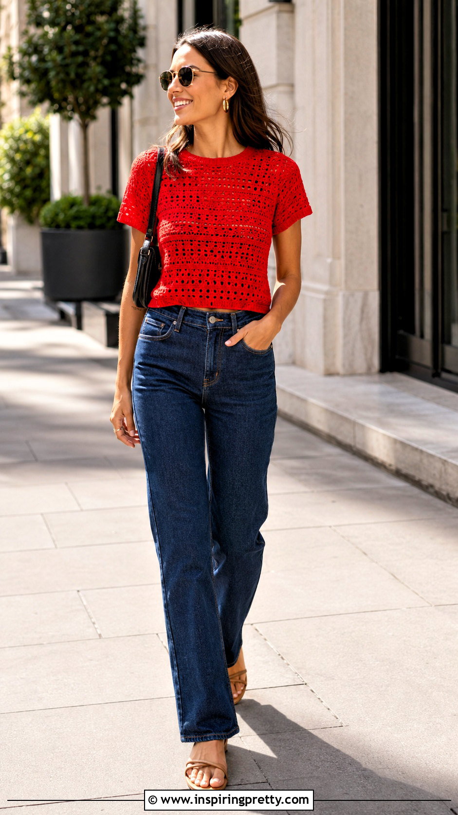 Red Crochet Top With Denim - 50 cute crochet tops outfit ideas