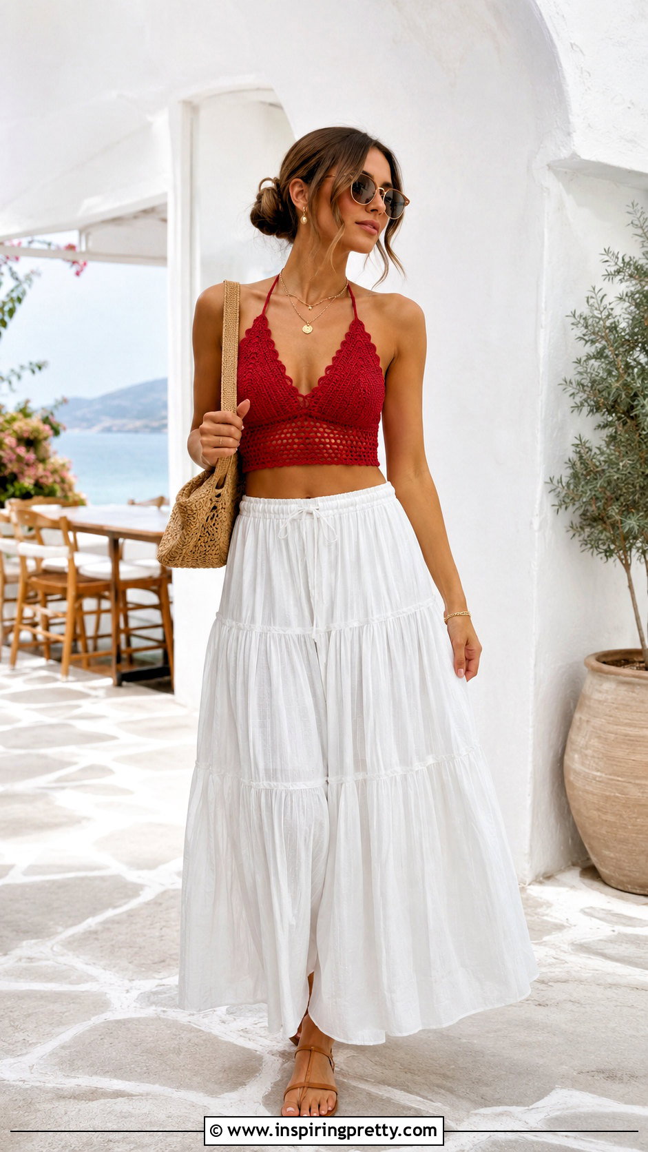 Red Crochet Top With White Maxi Skirt - 50 Red Crochet Top outfit ideas