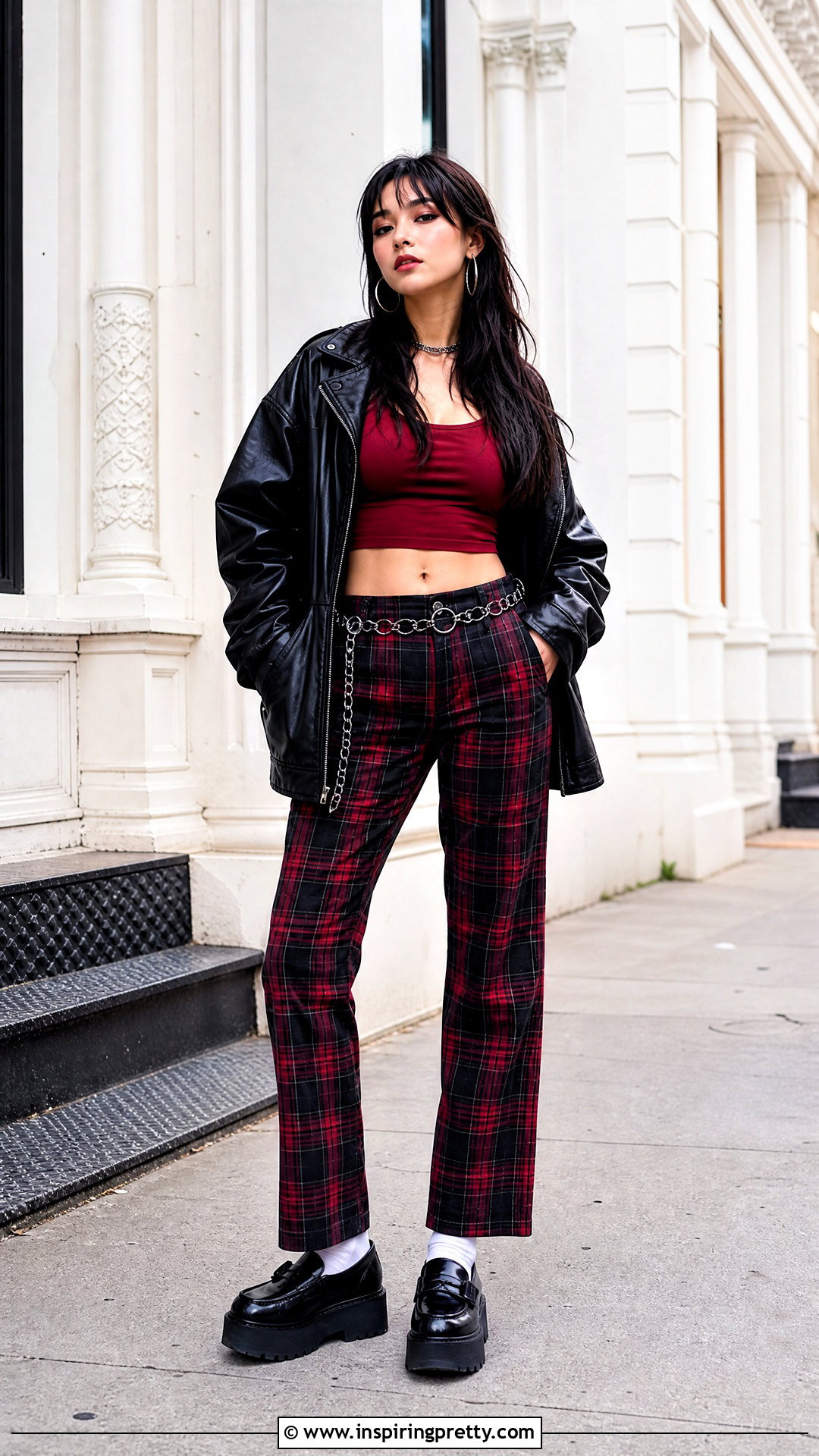 Red Crop Top And Plaid Pants Outfit - 25 egirl crop top outfit ideas