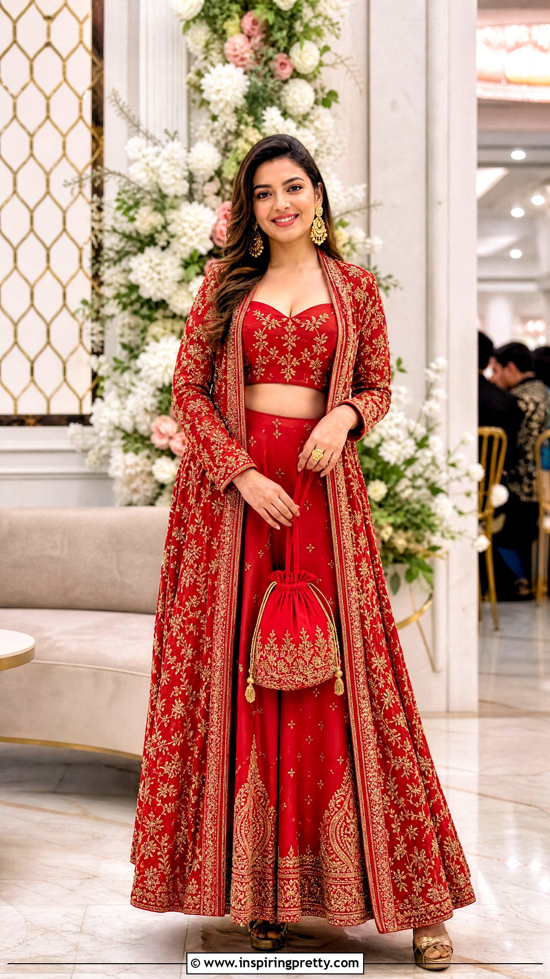 Red Crop Top Lehenga With Long Jacket - 50 crop top lehenga with jacket outfit ideas