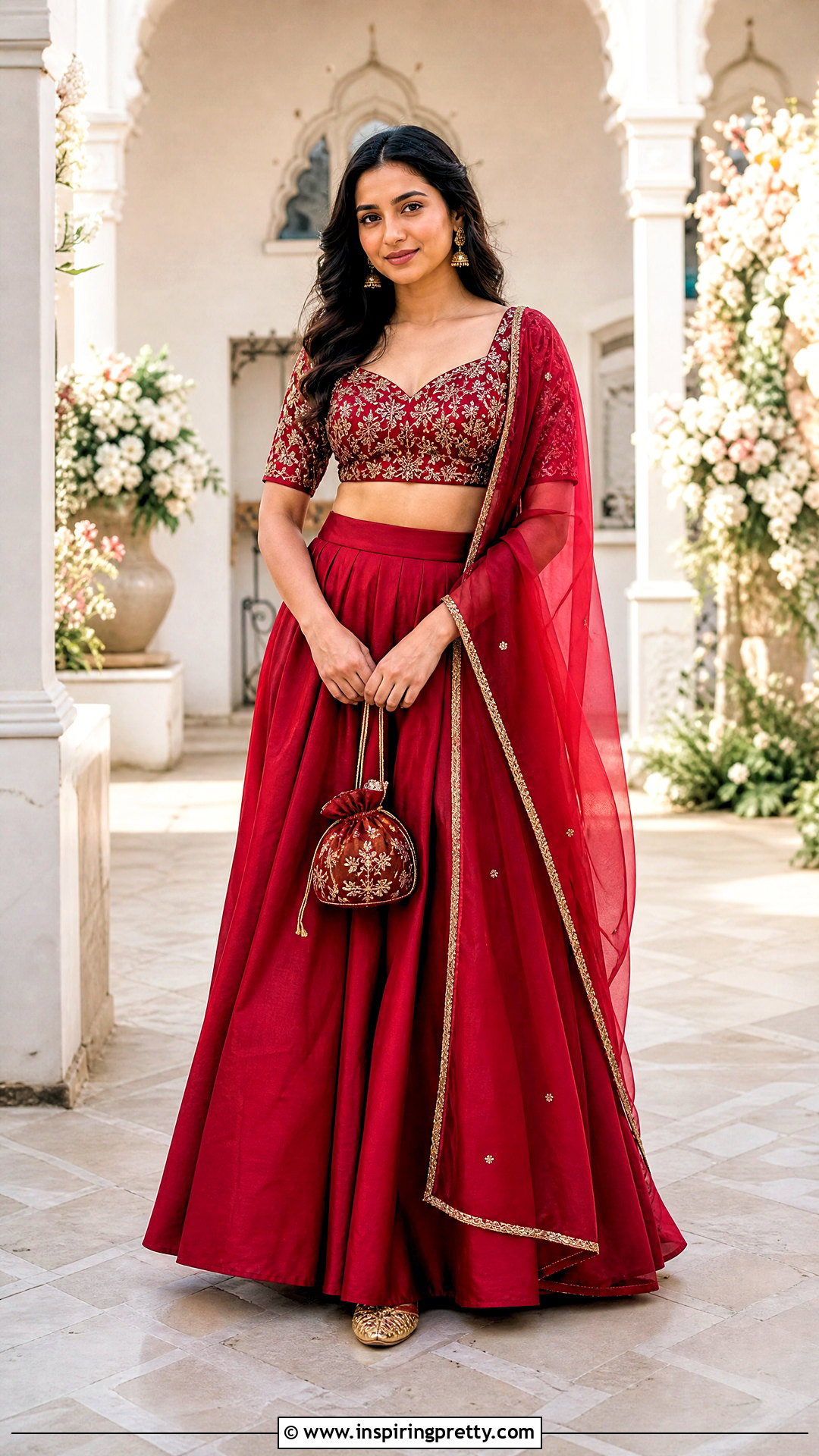 Red Crop Top Lehenga With Plain Skirt - 20 crop top lehenga simple outfit ideas