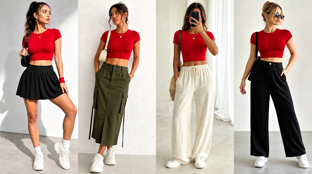20 Red Crop Top Outfit With Sneakers for Effortless Casual Days
