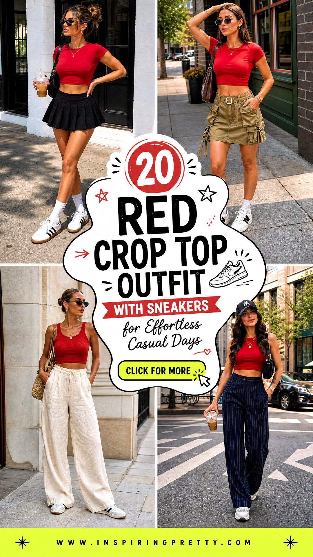 20 Red Crop Top Outfit With Sneakers for Effortless Casual Days - 20 Red Crop Top Outfit With Sneakers for Effortless Casual Days