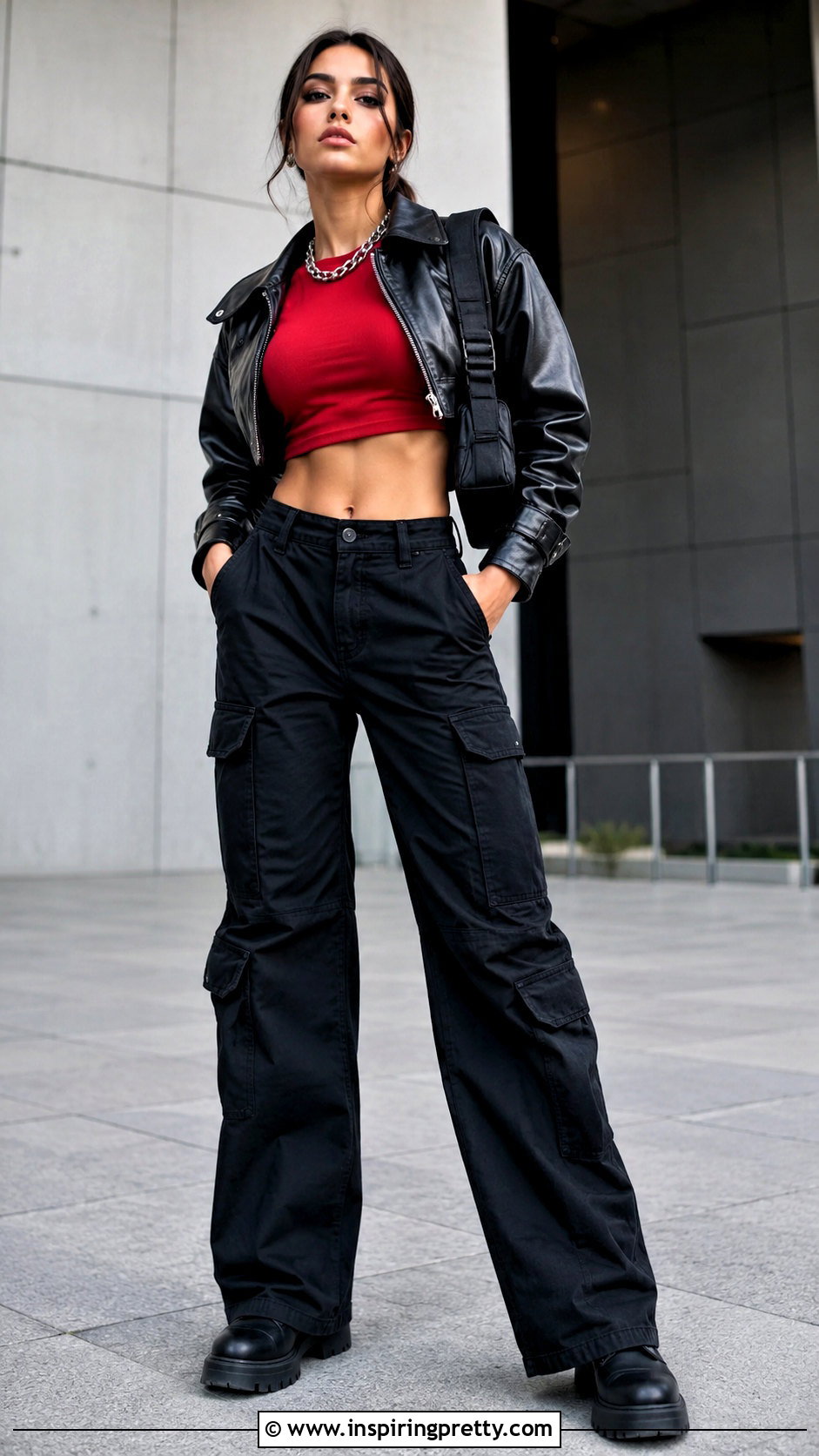 Red Crop Top With Black Cargo Pants - 20 Tanner Buchanan Crop Top outfit ideas