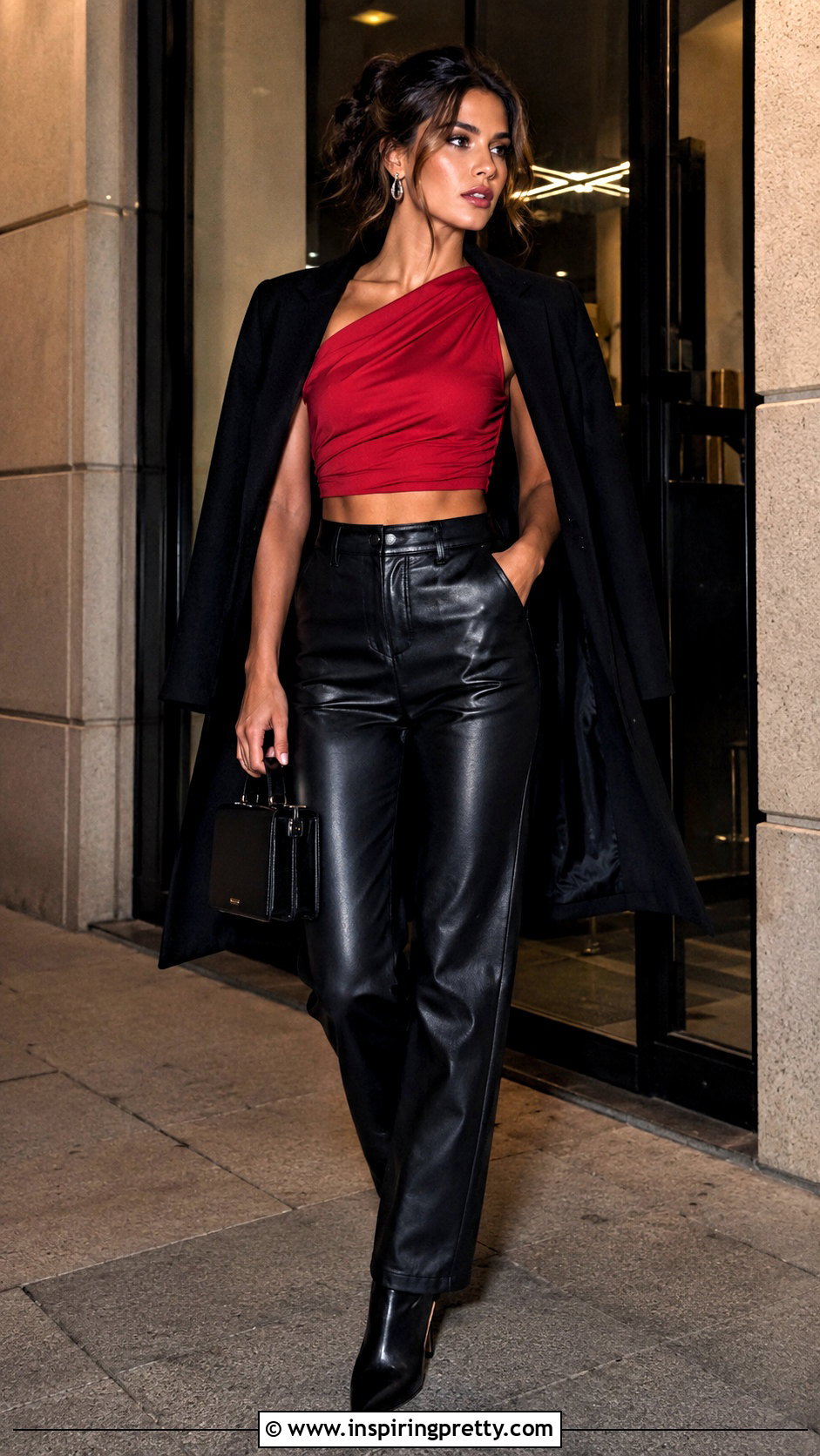Red Crop Top With Black Leather Pants - 20 Red Crop Tops Collections