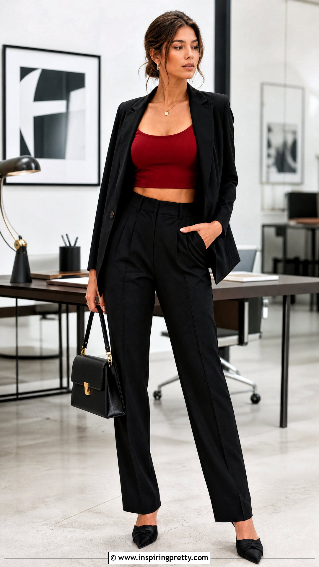 Red Crop Top With Blazer And Trousers - 50 red crop top outfit ideas