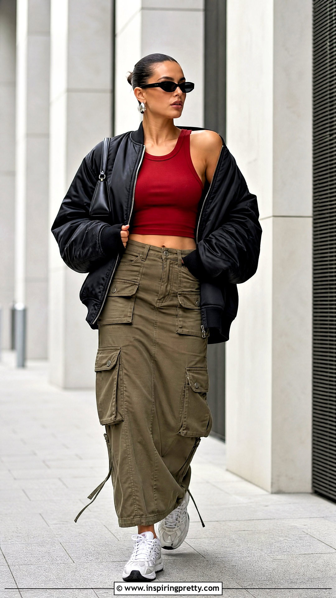 Red Crop Top With Cargo Maxi Skirt - 50 red crop top outfit ideas
