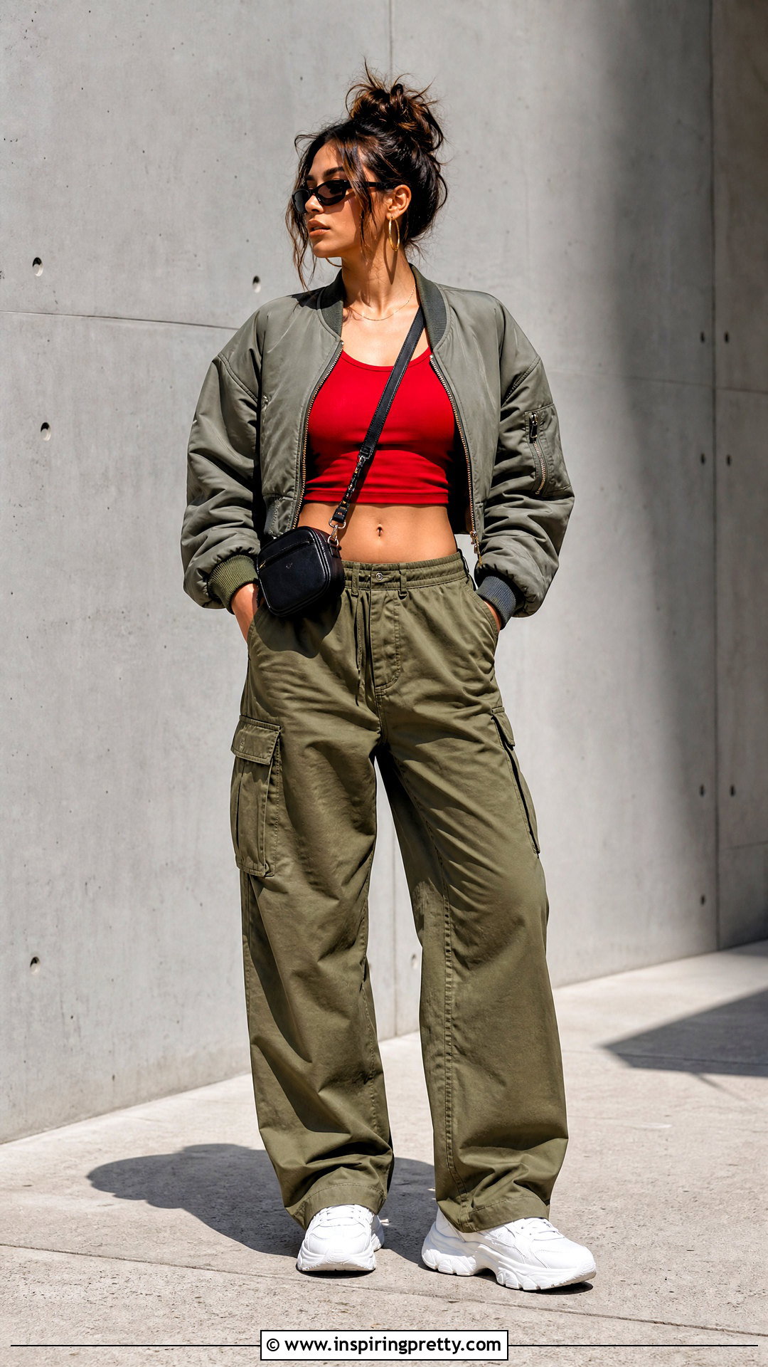 Red Crop Top With Cargo Pants - 50 red crop top outfit ideas