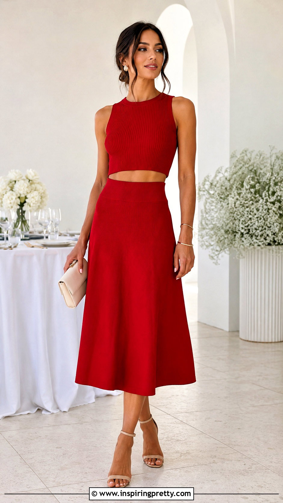 Red Crop Top With Matching Red Midi Skirt - 20 Red Crop Tops Collections