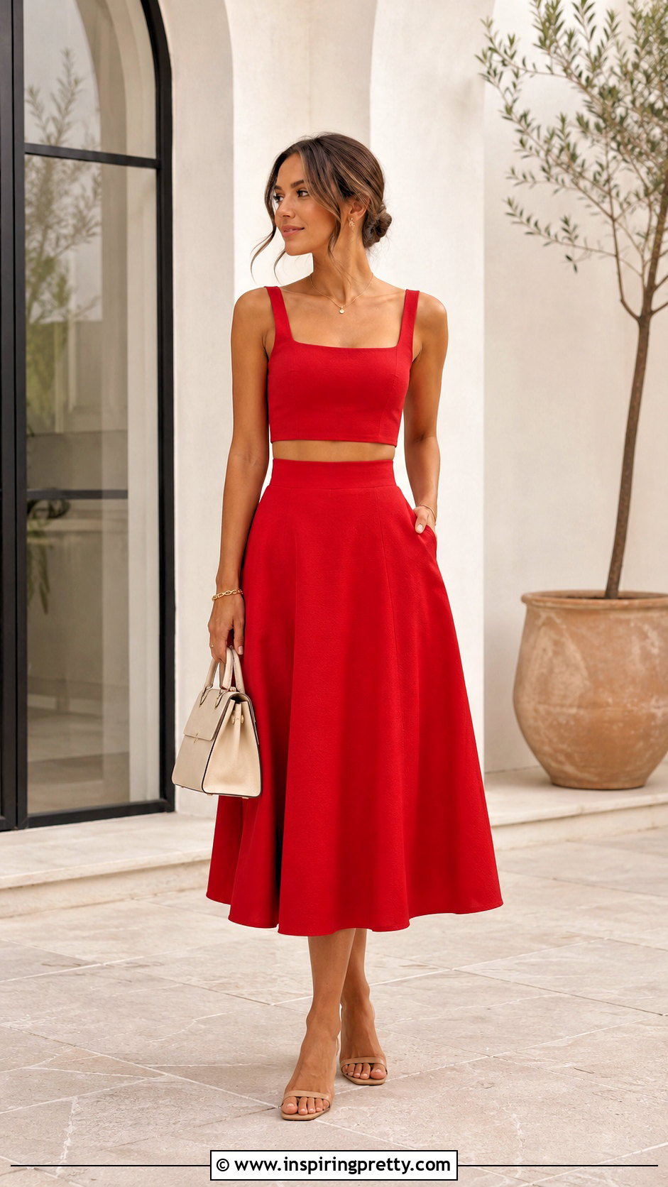 Red Crop Top With Matching Red Skirt - 20 summer red crop top outfit ideas