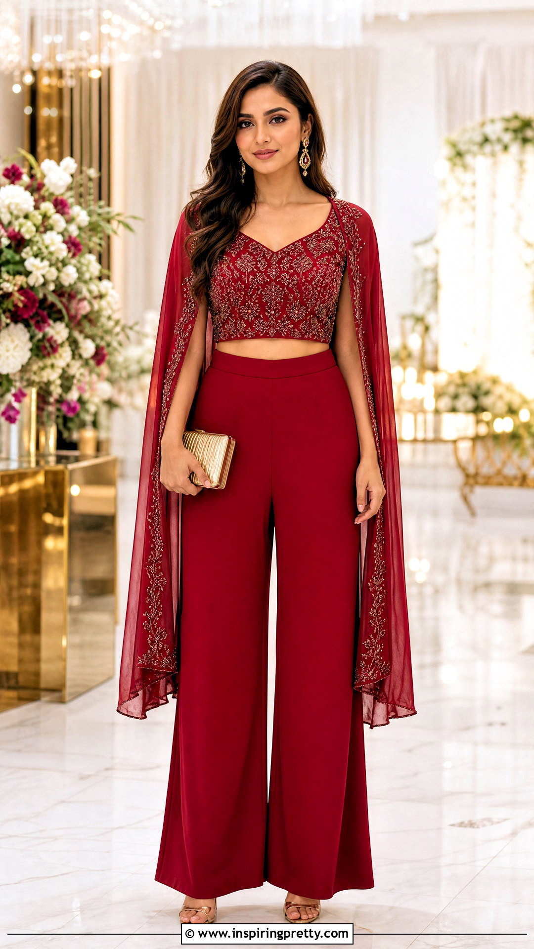 Red Crop Top With Palazzo Pants For Wedding Guest - 50 crop top with plazo outfit ideas