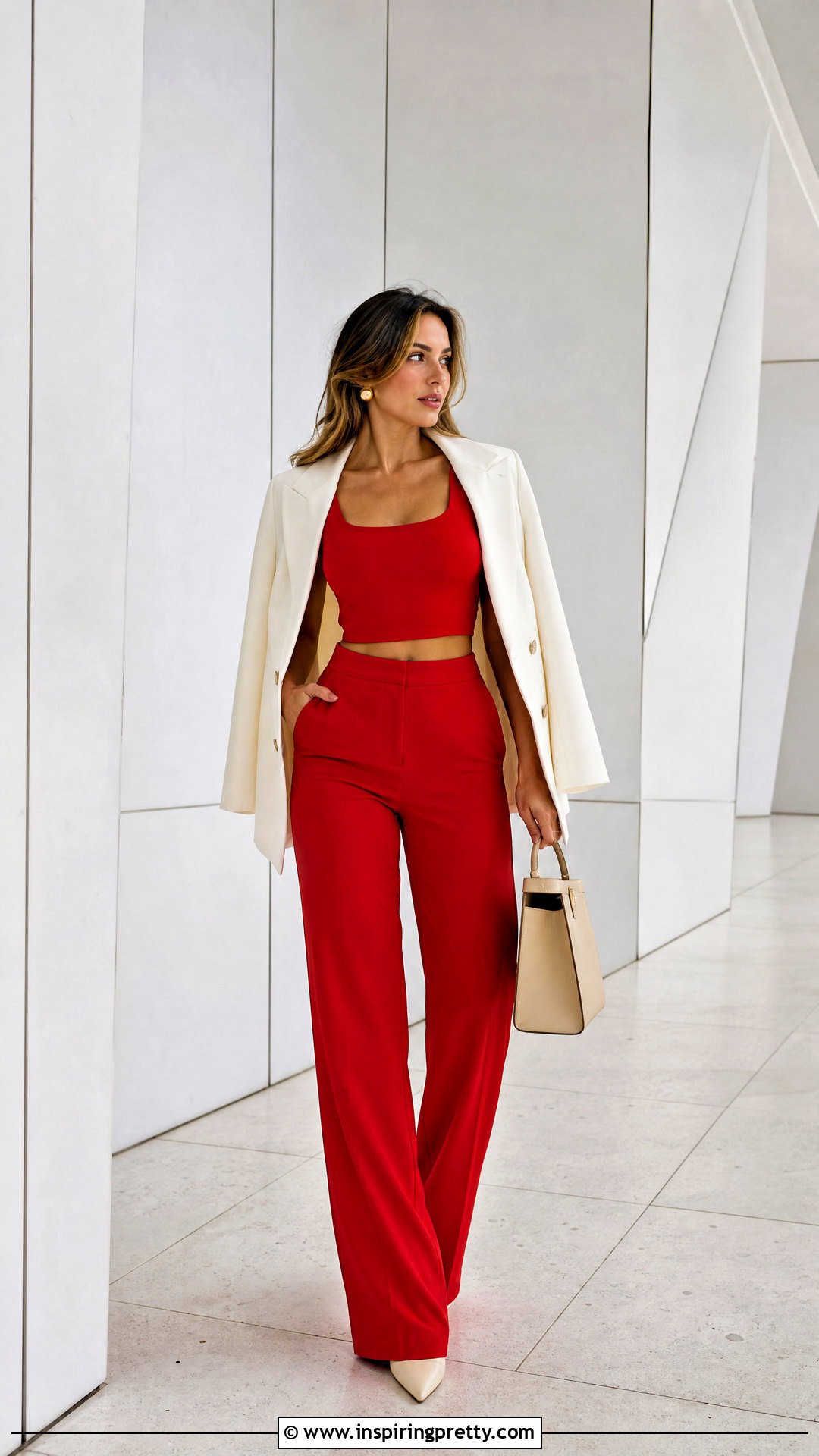 Red Crop Top With Red Wide Leg Pants - 50 red crop top outfit ideas
