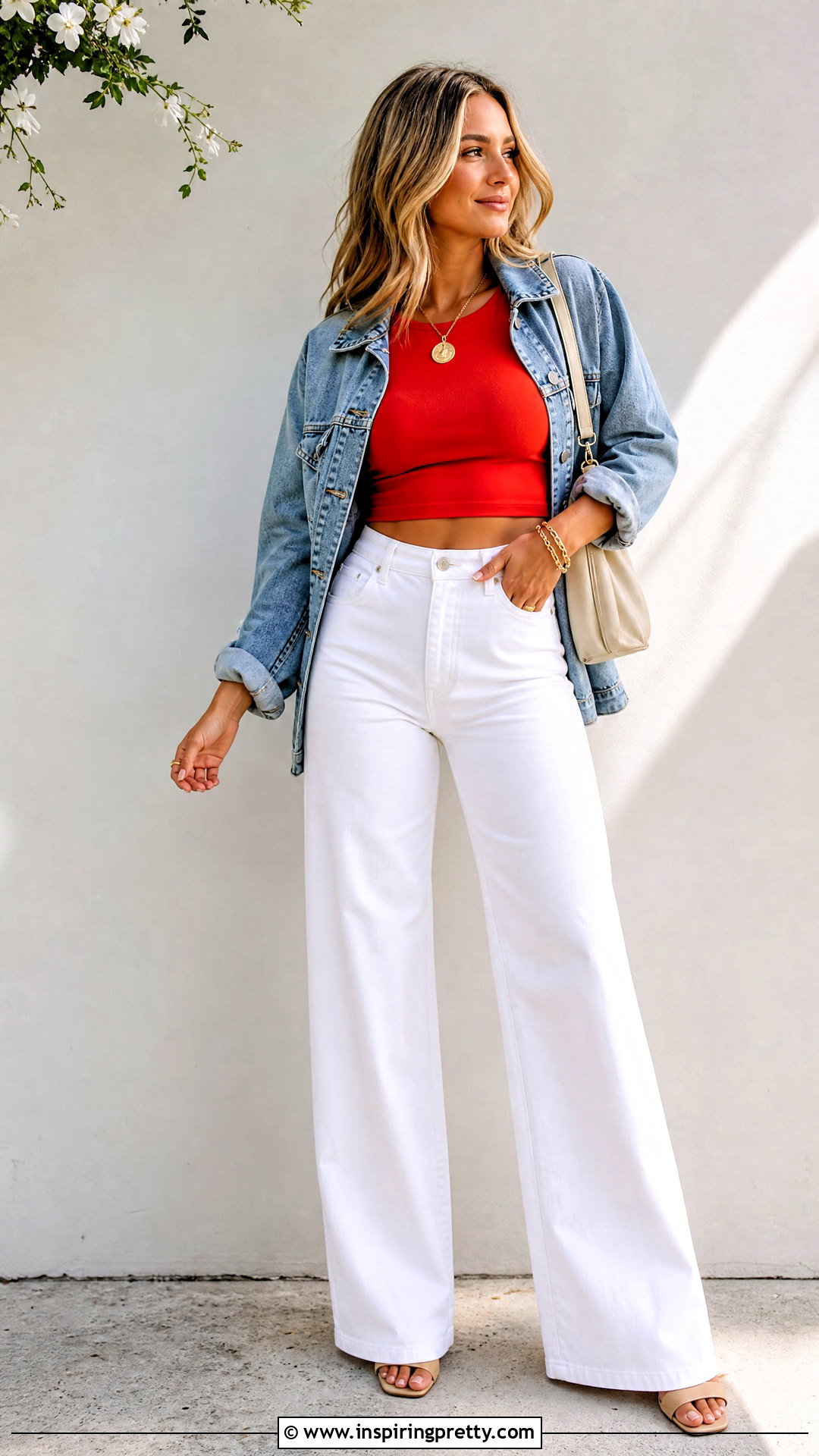 Red Crop Top With White Jeans - 50 red crop top outfit ideas
