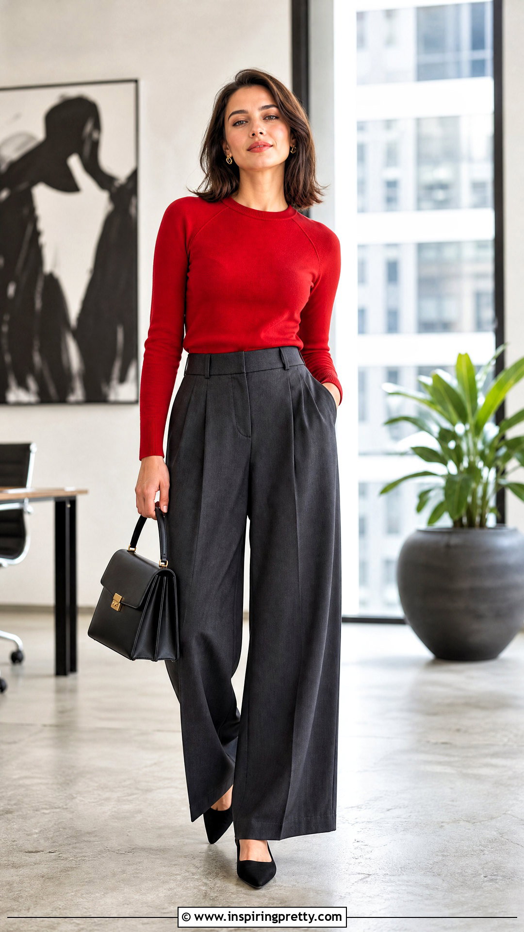 Red Cropped Raglan Top With High Waisted Trousers - 20 knitted top with raglan in drops paris
