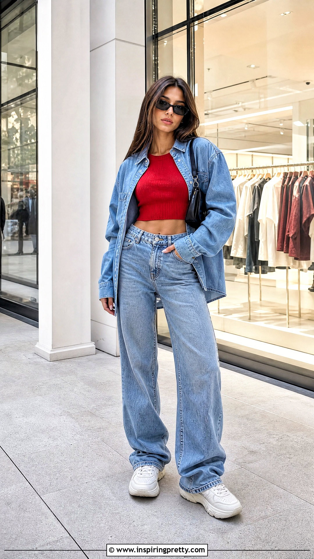 Red Cropped Top With Baggy Jeans - 50 red top and jeans