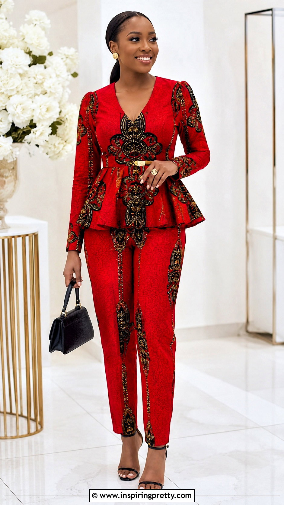 Red Danshiki Trouser And Peplum Top - 25 Danshiki Trouser And Top For Ladies