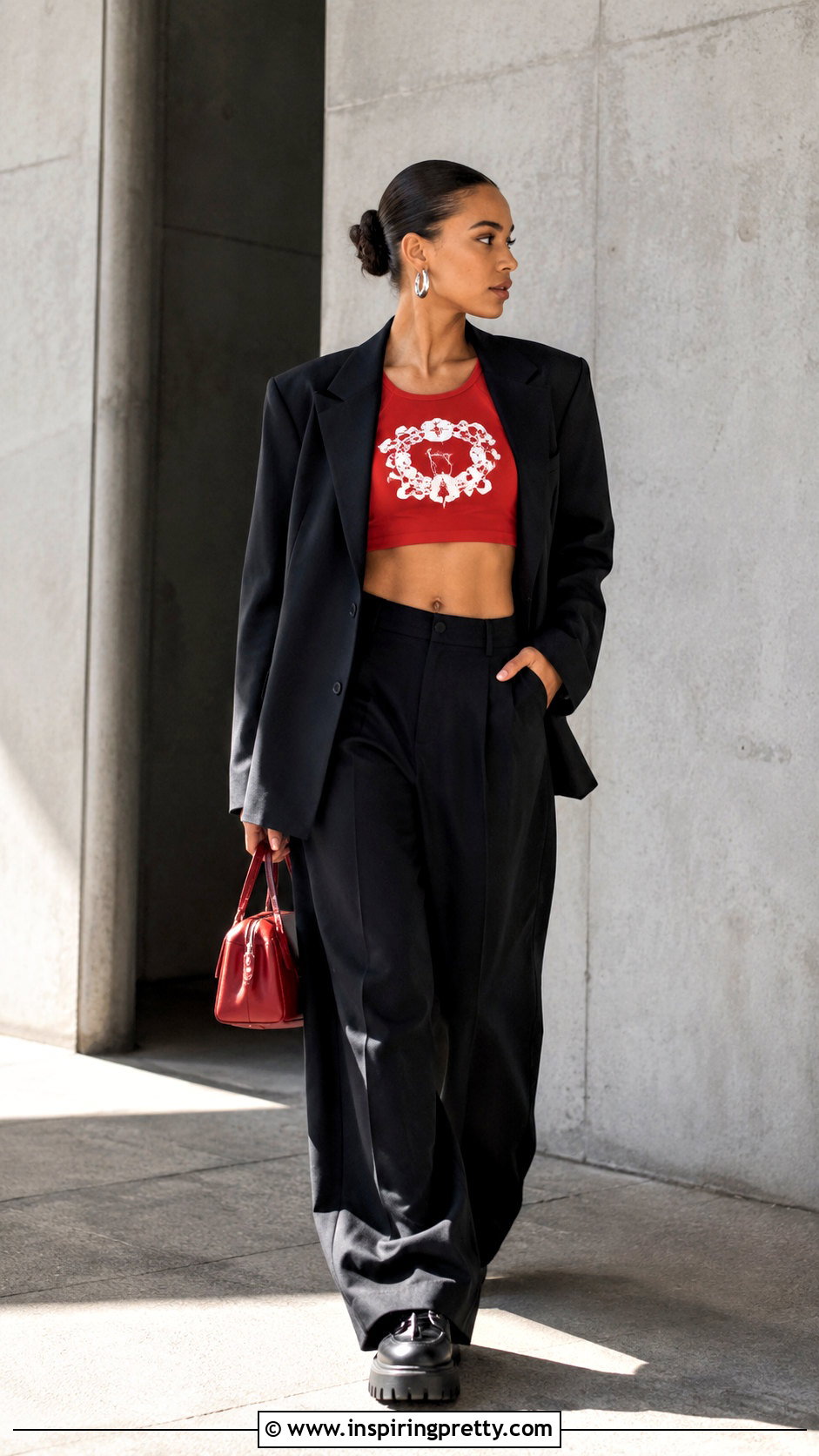 Red Denim Tears Crop Top With Black Pants - 20 denim tears crop tops