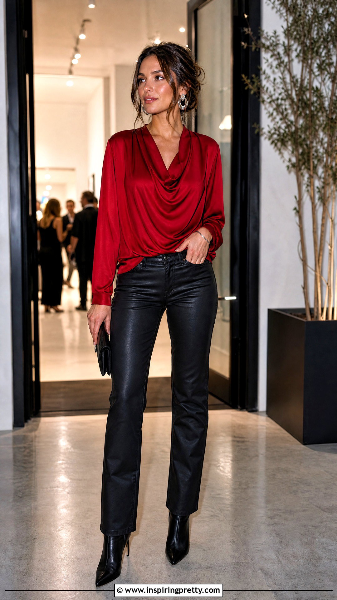 Red Draped Top With Coated Jeans - 50 red top and jeans