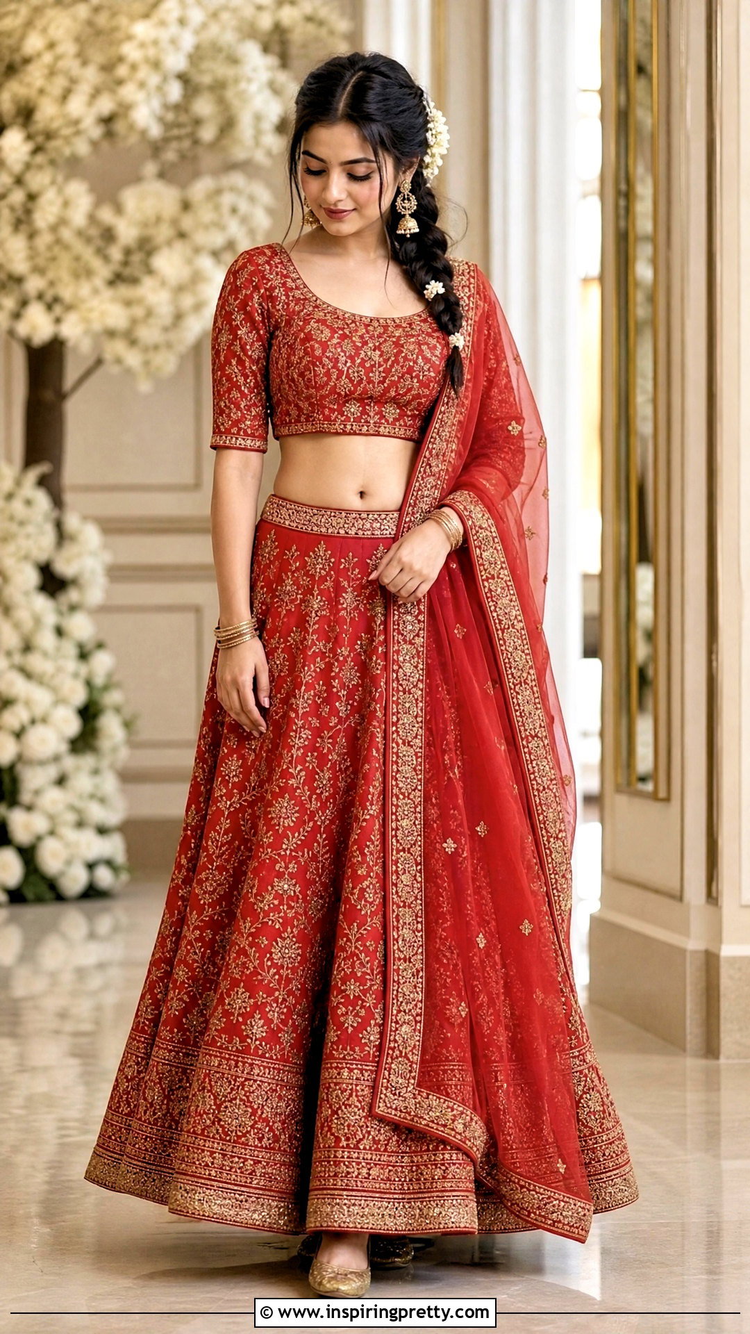 Red Embroidered Kids Crop Top Lehenga - 50 kids crop top lehenga designs