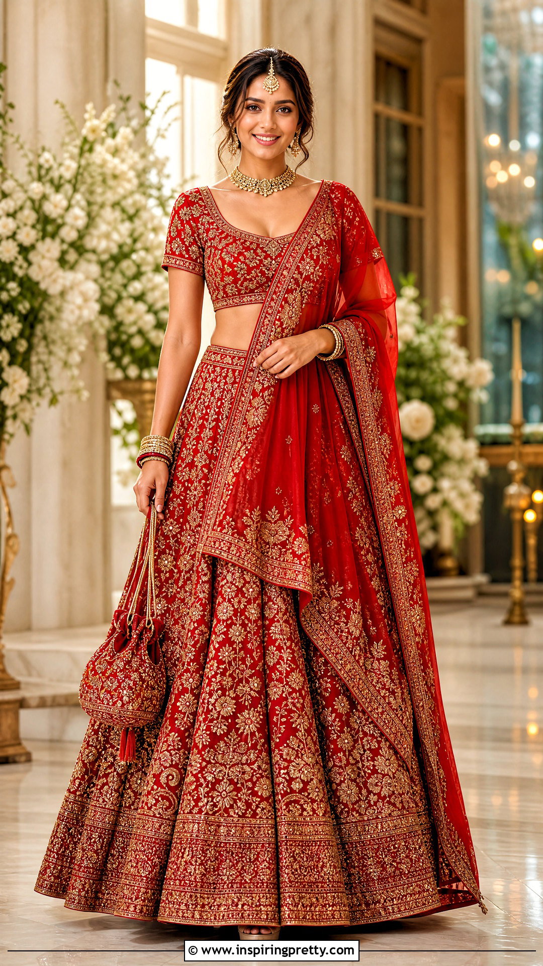 Red Embroidered Lehenga Crop Top Outfit - 25 lahnga crop top outfit ideas