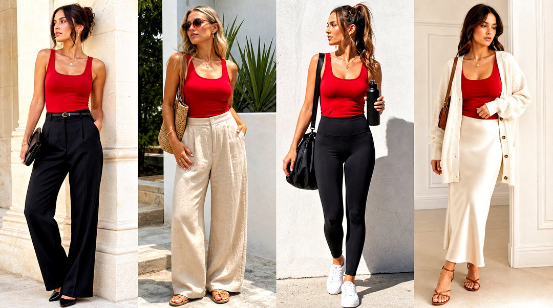 25 Red Fitted Tank Top Outfit Ideas for Sleek Casual Style